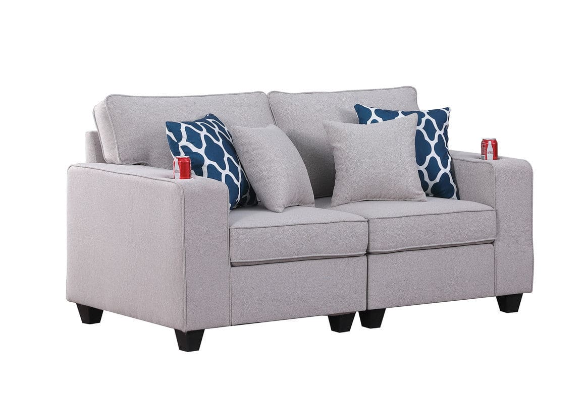 Cooper Light Gray Linen Loveseat with Cupholder