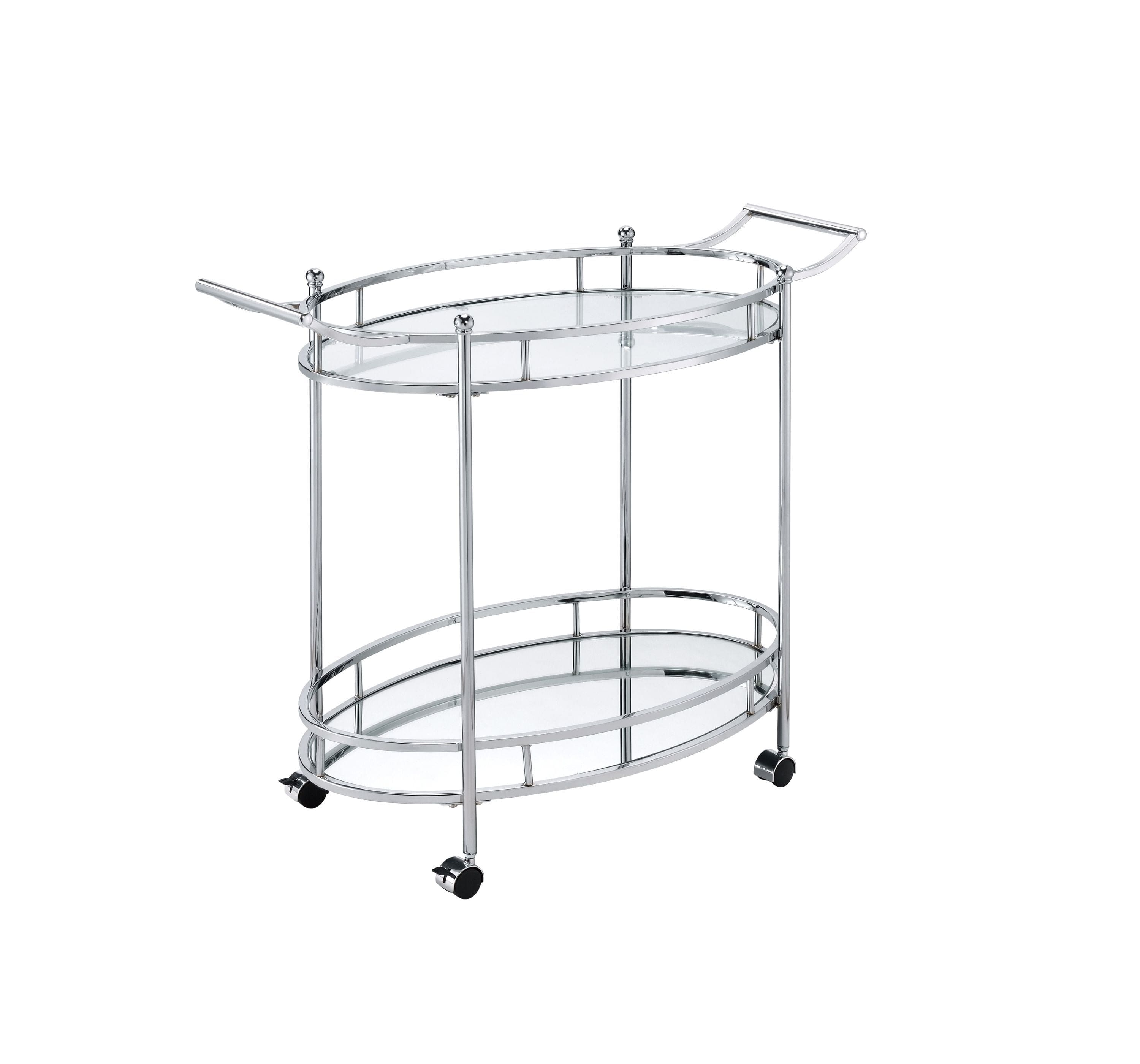 ACME Jinx Serving Cart, Clear Glass & Chrome Finish 98216