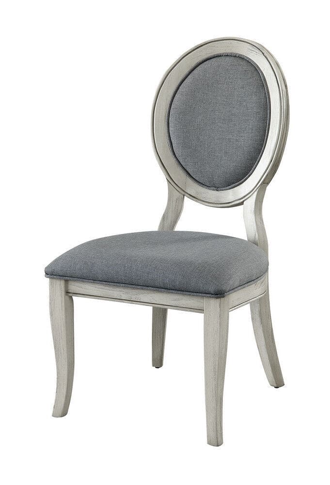 Transitional Antique White and Gray Side Chairs Set of 2 Chairs Dining Room Furniture Padded fabric seat