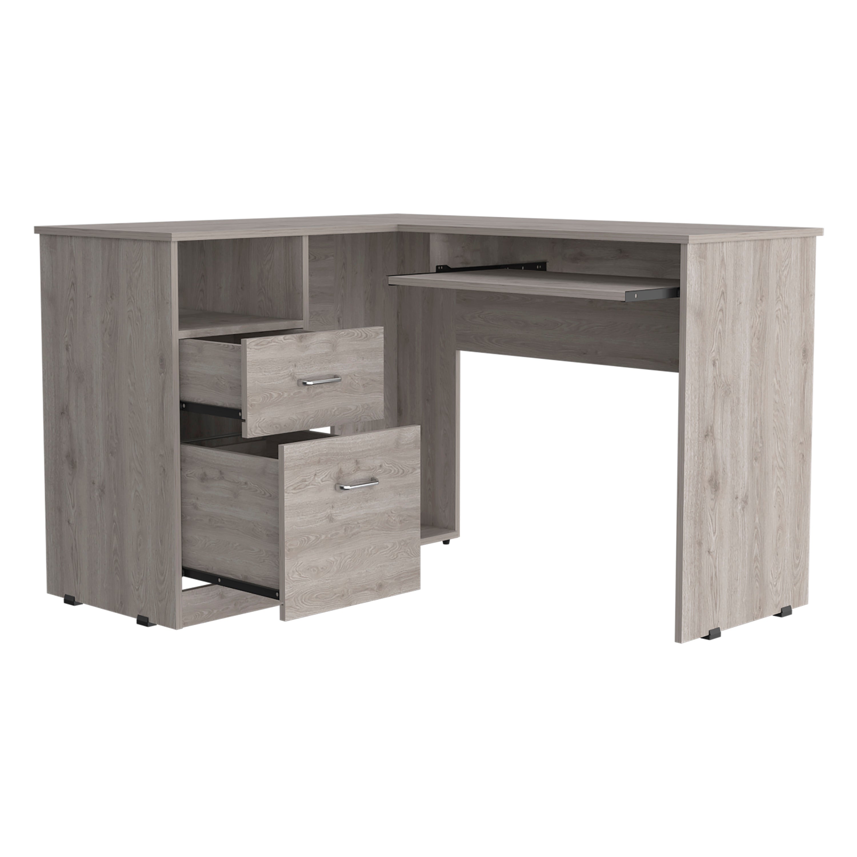 L-Shaped Desk Bradford, Keyboard Shelf, Light Gray Finish