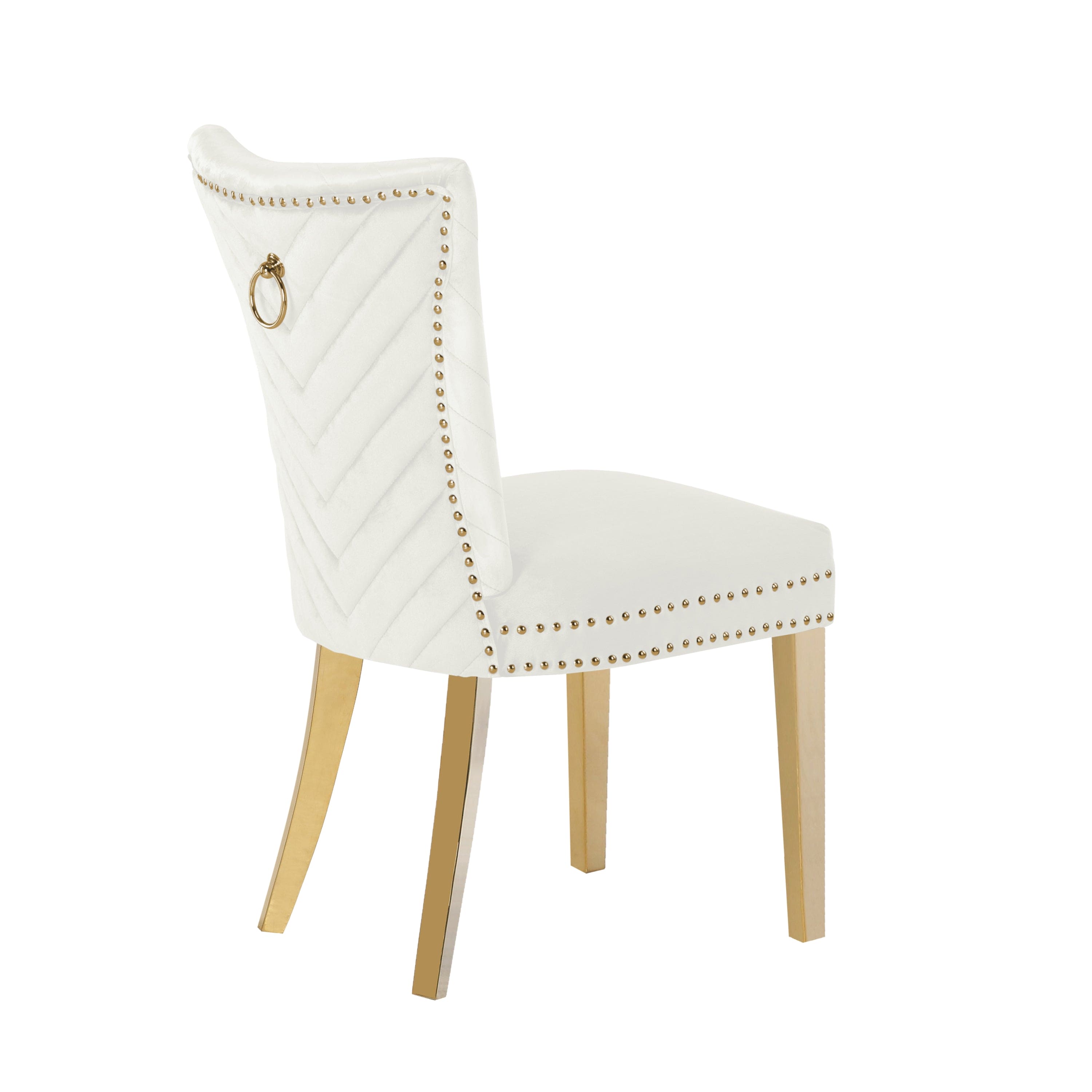 Eva 2 Piece Gold Legs Dining Chairs Finished with Velvet Fabric in Beige