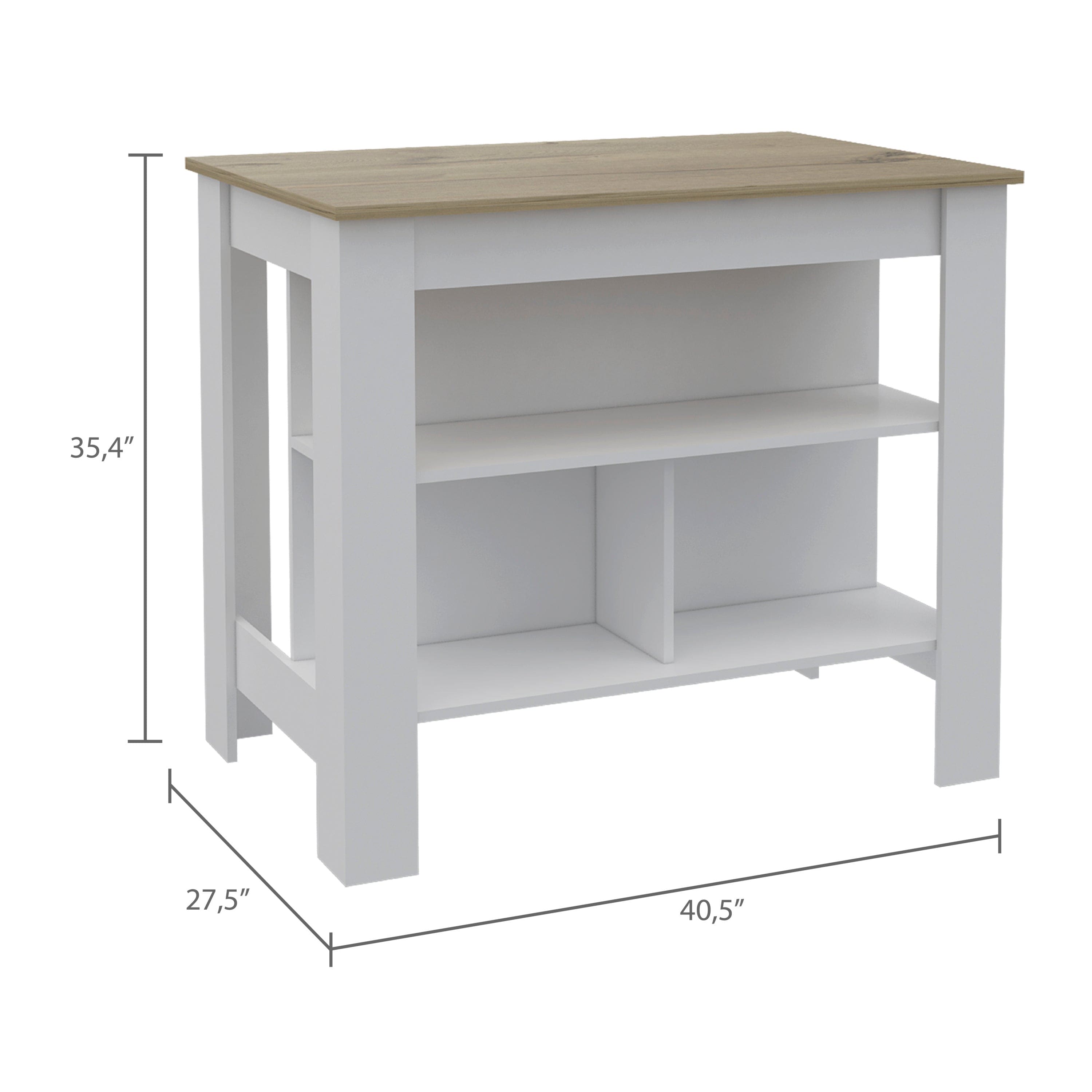 Cala Kitchen Island Antibacterial, Three Shelves, Four Legs  -Light Oak / White