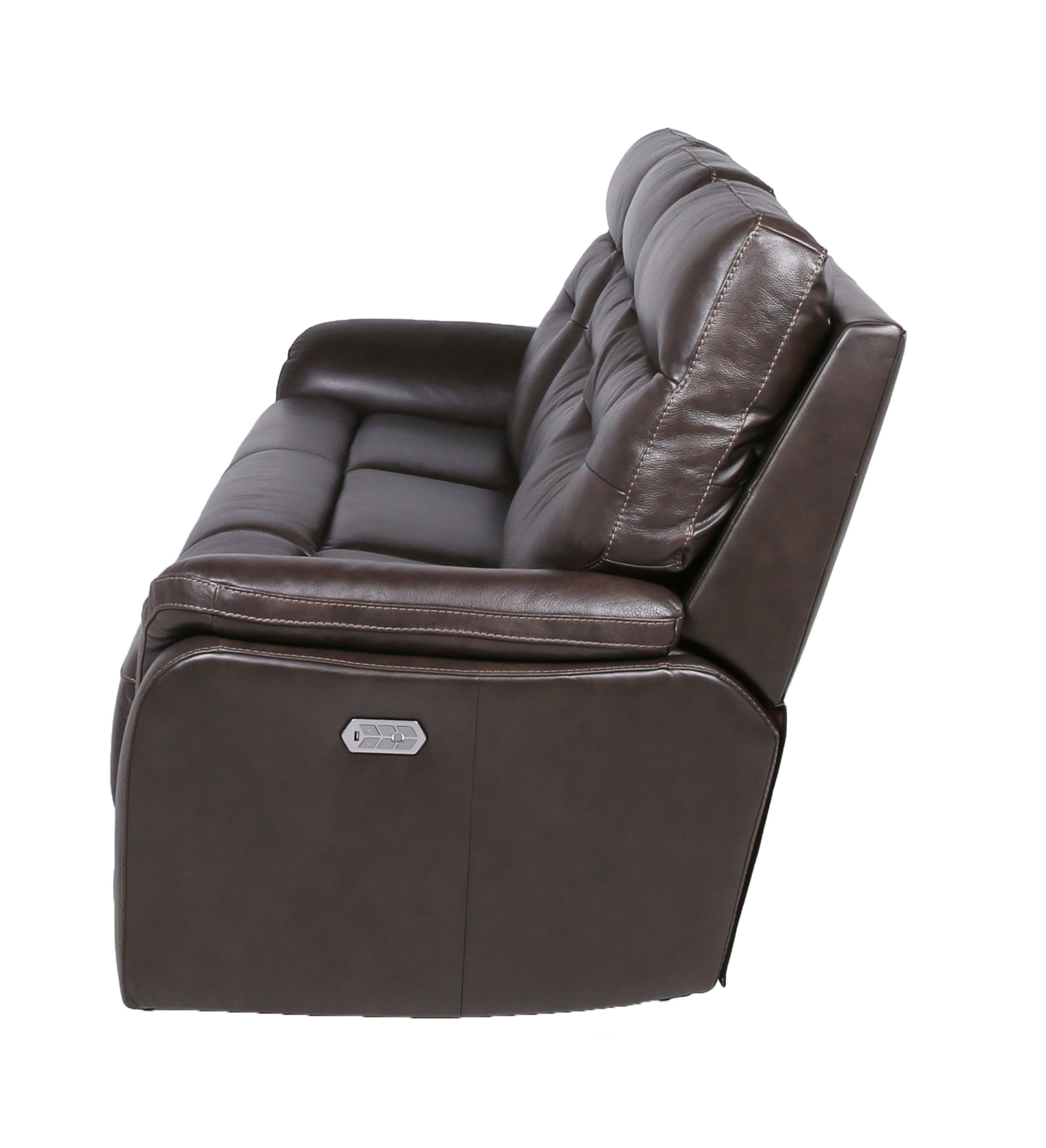 Top-Grain Leather Motion Sofa in Coffee - Contemporary Style, Reclining Footrests, USB Port