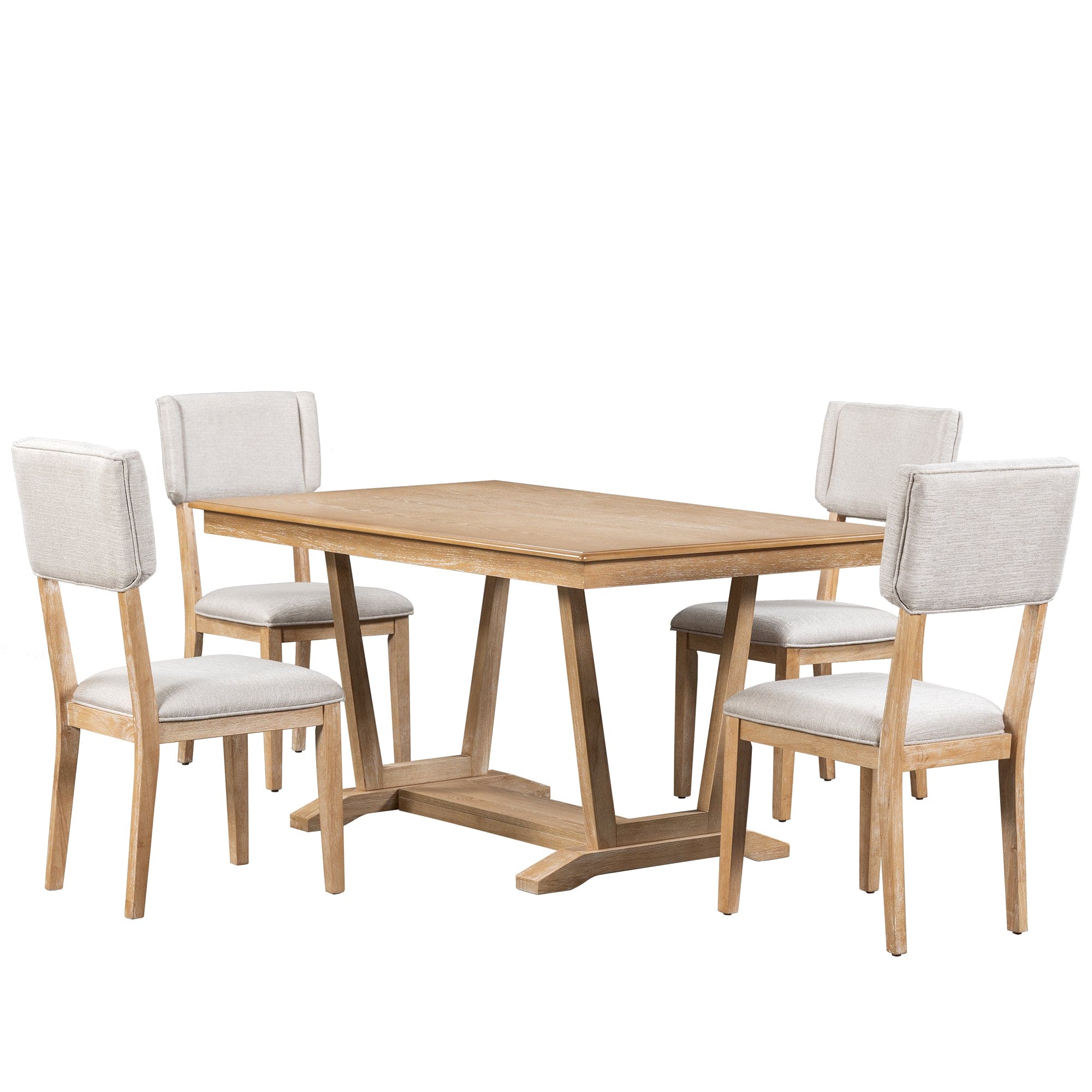 TOPMAX Rustic 5-piece Dining Table Set with 4 Upholstered Chairs, 59-inch Rectangular Dining Table with Trestle Table Base, Naural