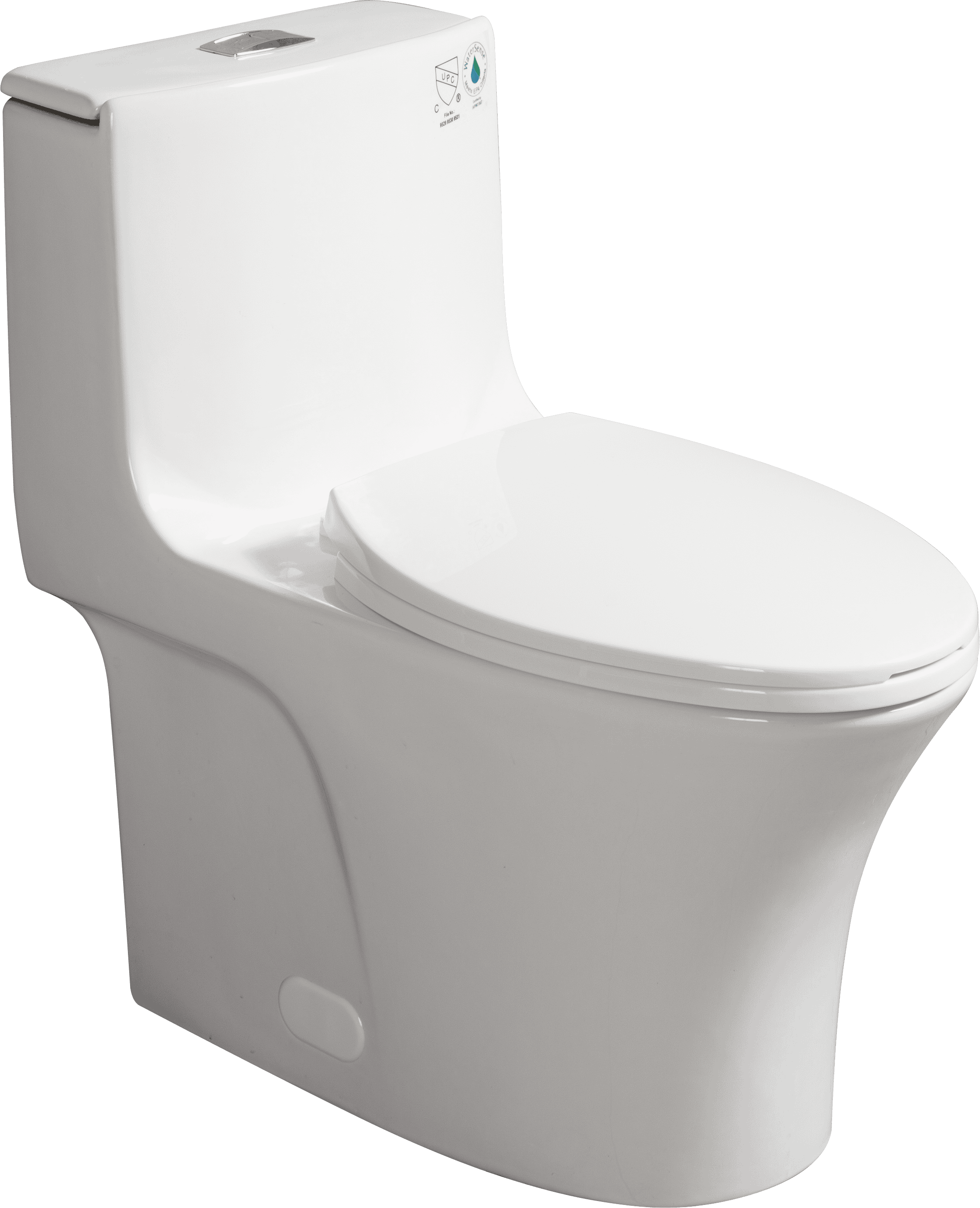 15 1/8 Inch 1.1/1.6 GPF Dual Flush 1-Piece Elongated Toilet with Soft-Close Seat - Gloss White  23T02-GW