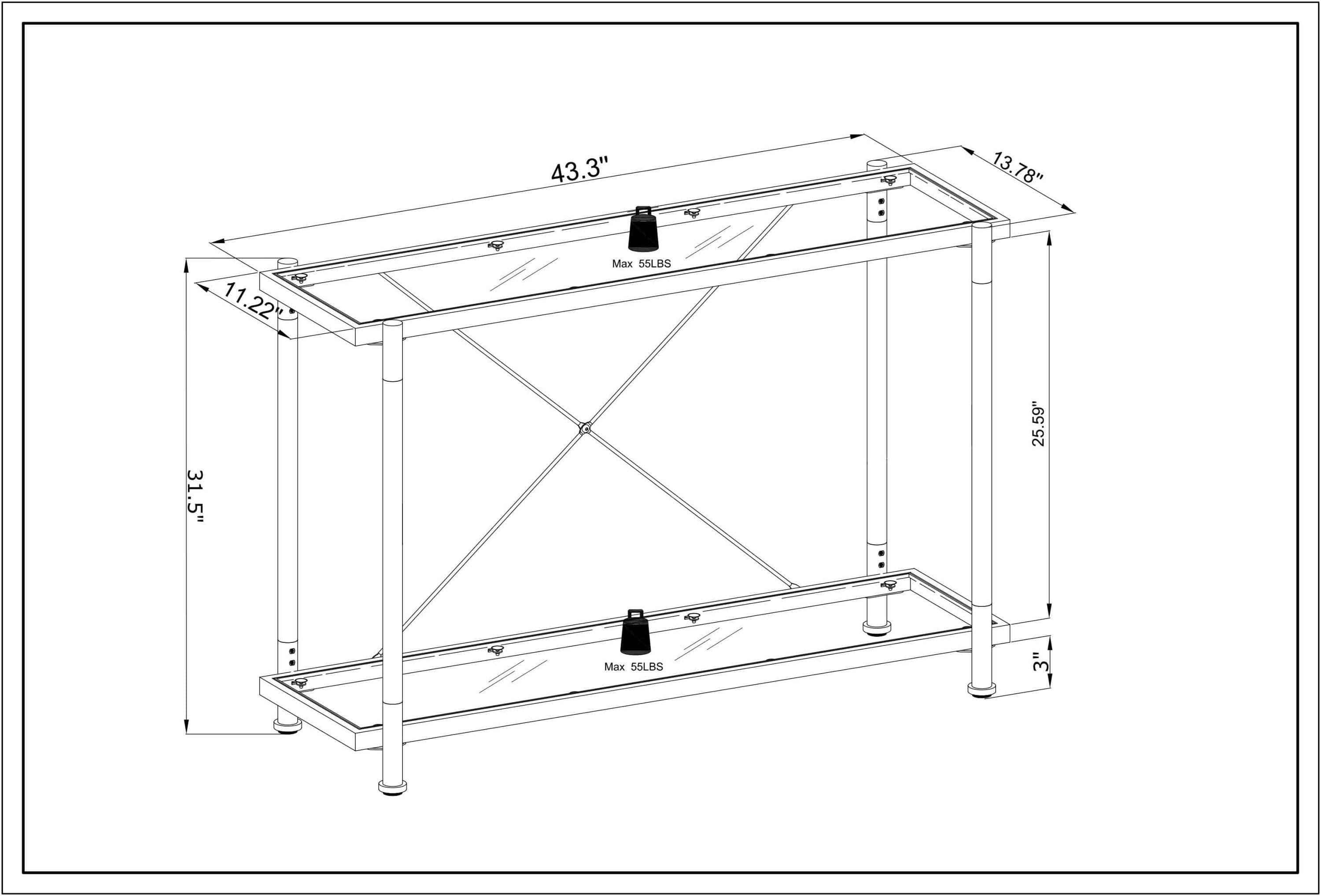 43.31'' Golden Glass Sofa Table, Acrylic Side Table, Console Table for Living Roome& Bedroom