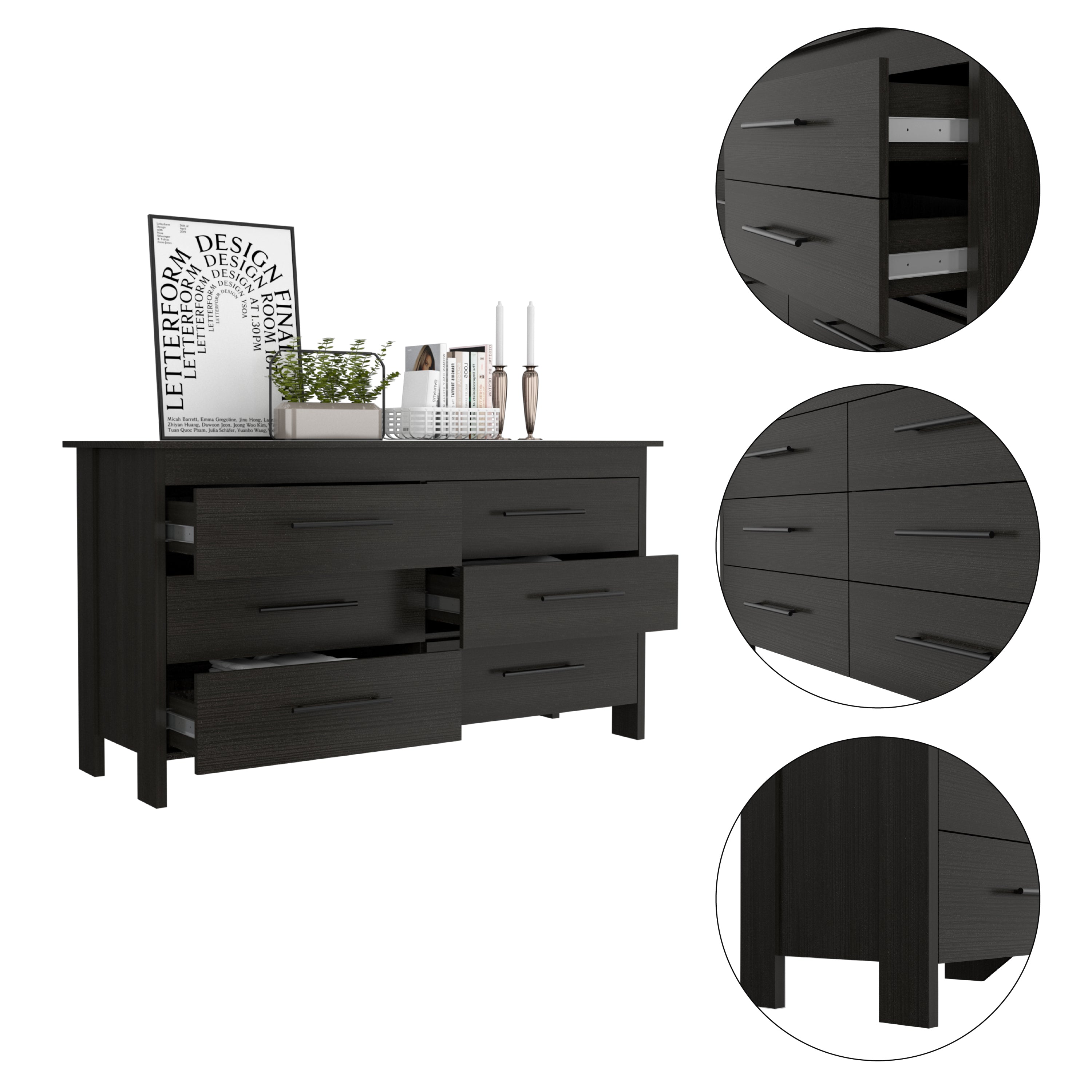 Southington 6-Drawer Rectangle Dresser Black Wengue