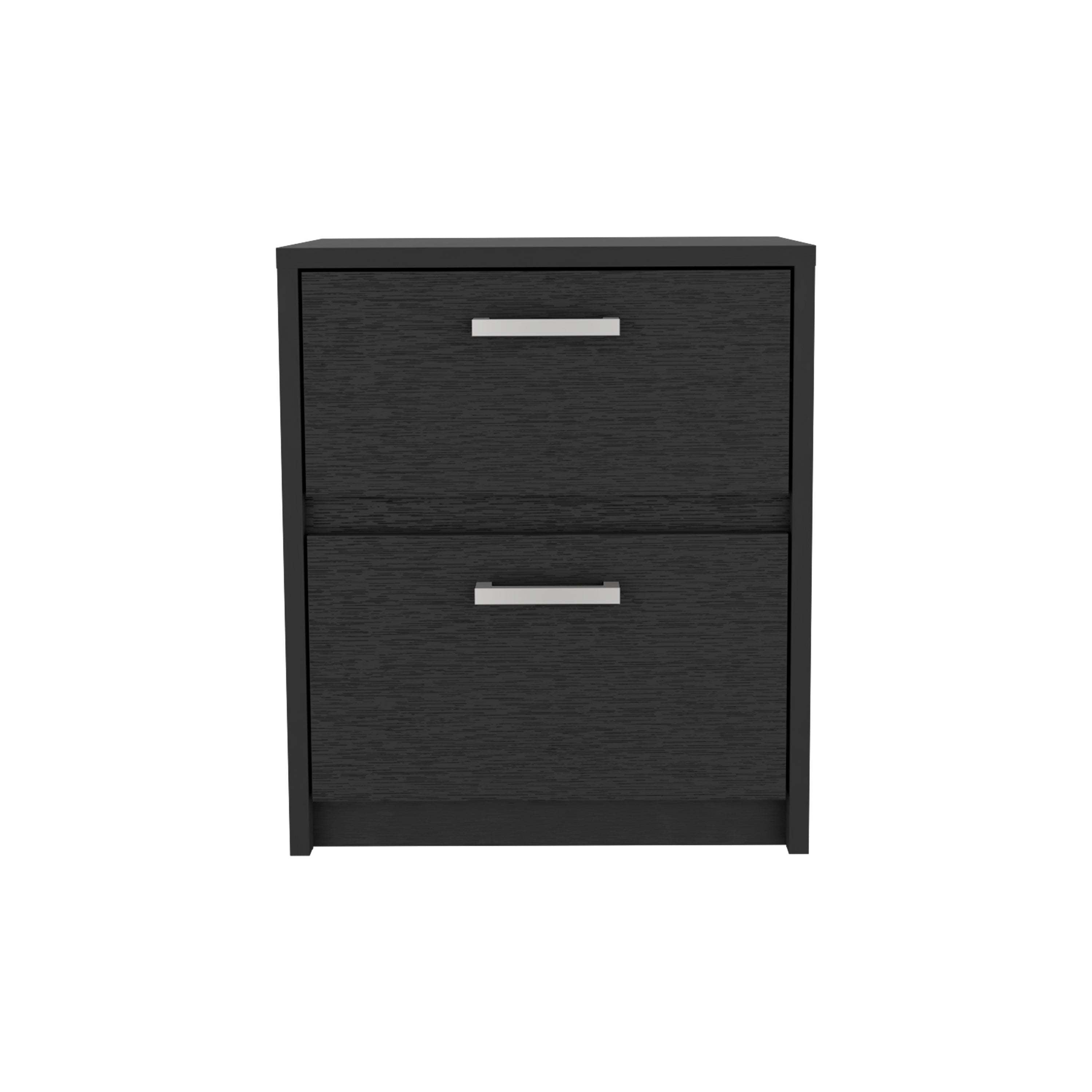 Trivor 2 Drawers Nightstand, Metal Handles -Black