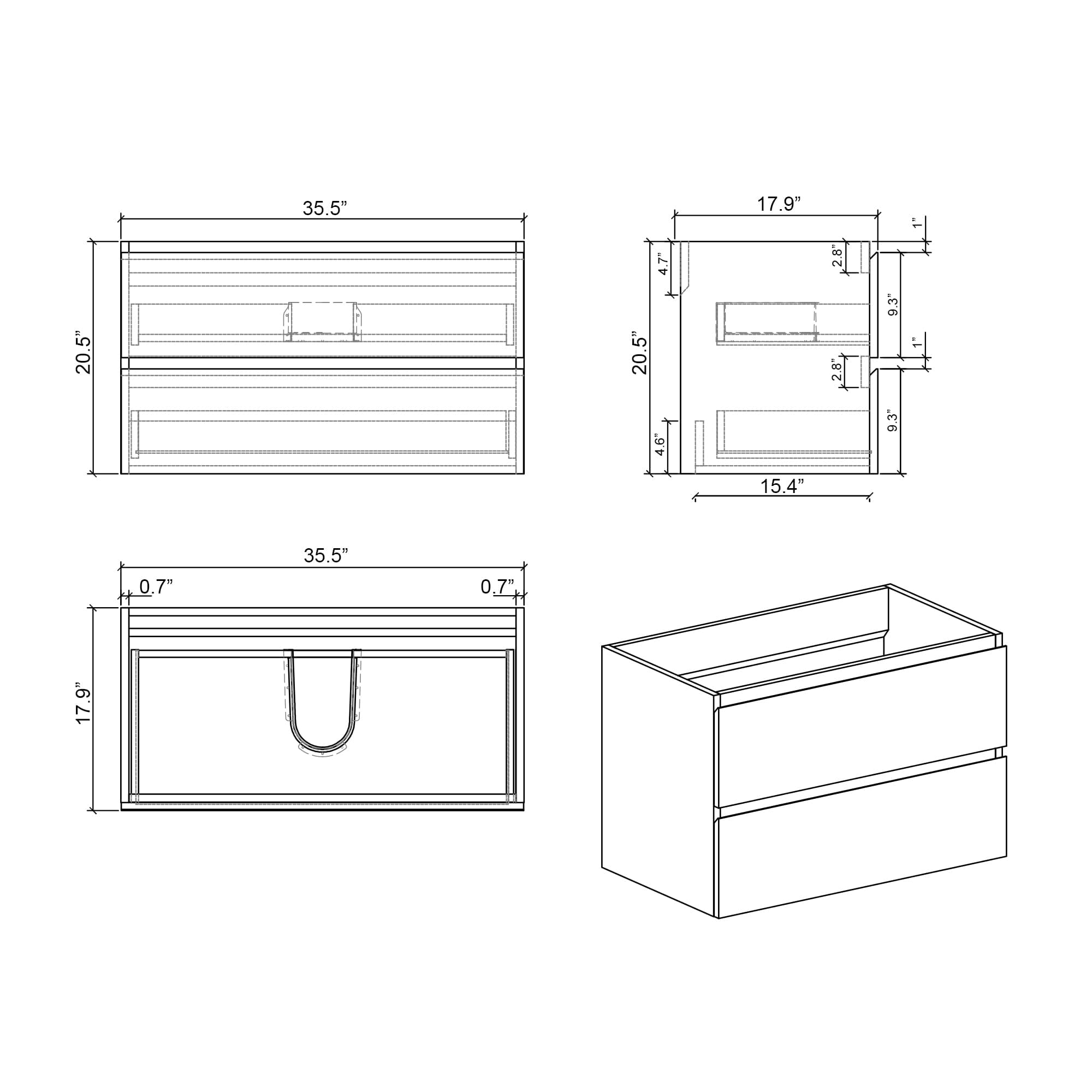 Alice 36" White Bathroom Vanity with Sink, Large Storage Wall Mounted Floating Bathroom Vanity for Modern Bathroom, One-Piece Black Sink Basin without Drain and Faucet