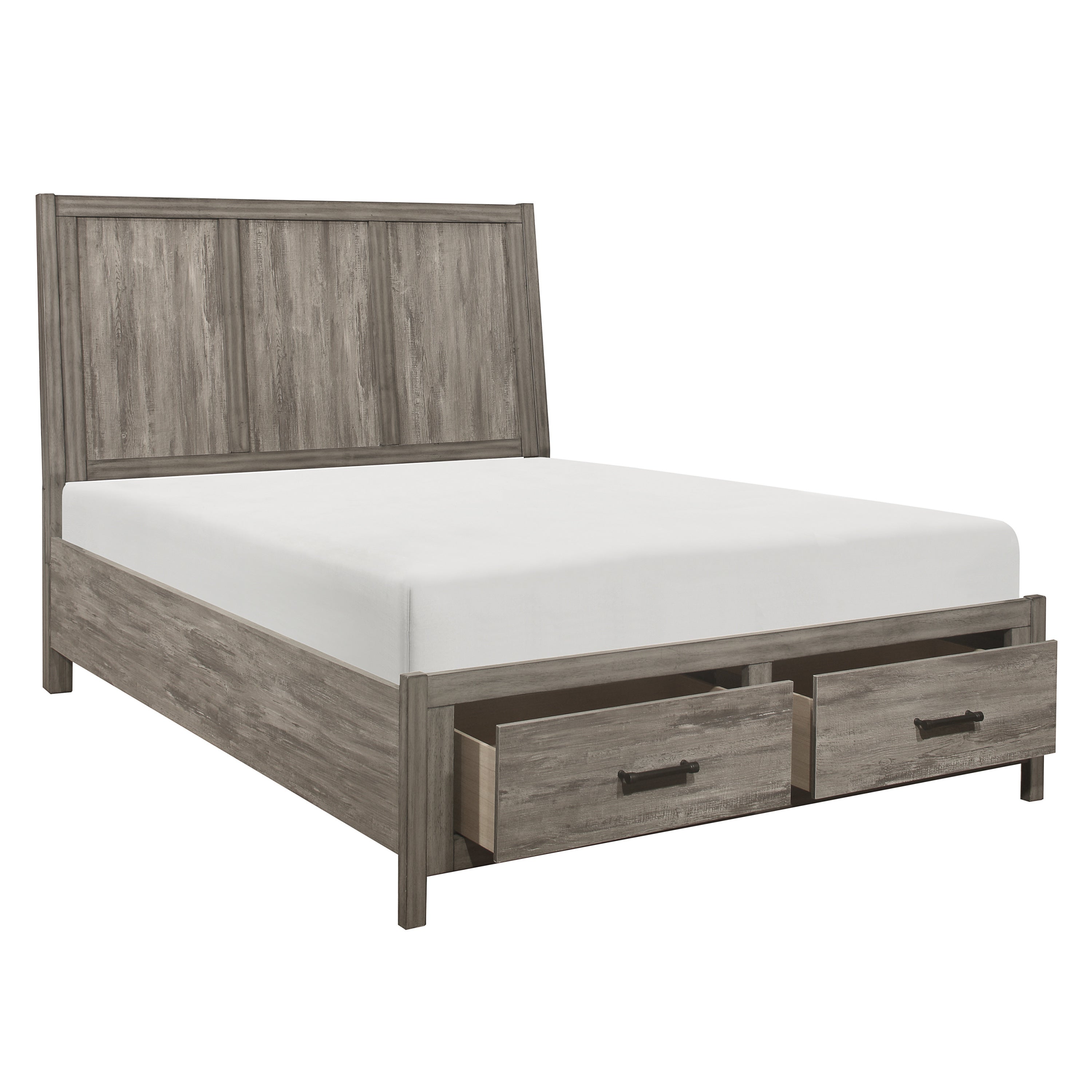 Rustic Style Queen Platform Bed with Footboard Storage Drawers Weathered Gray Finish Wooden Bedroom Furniture