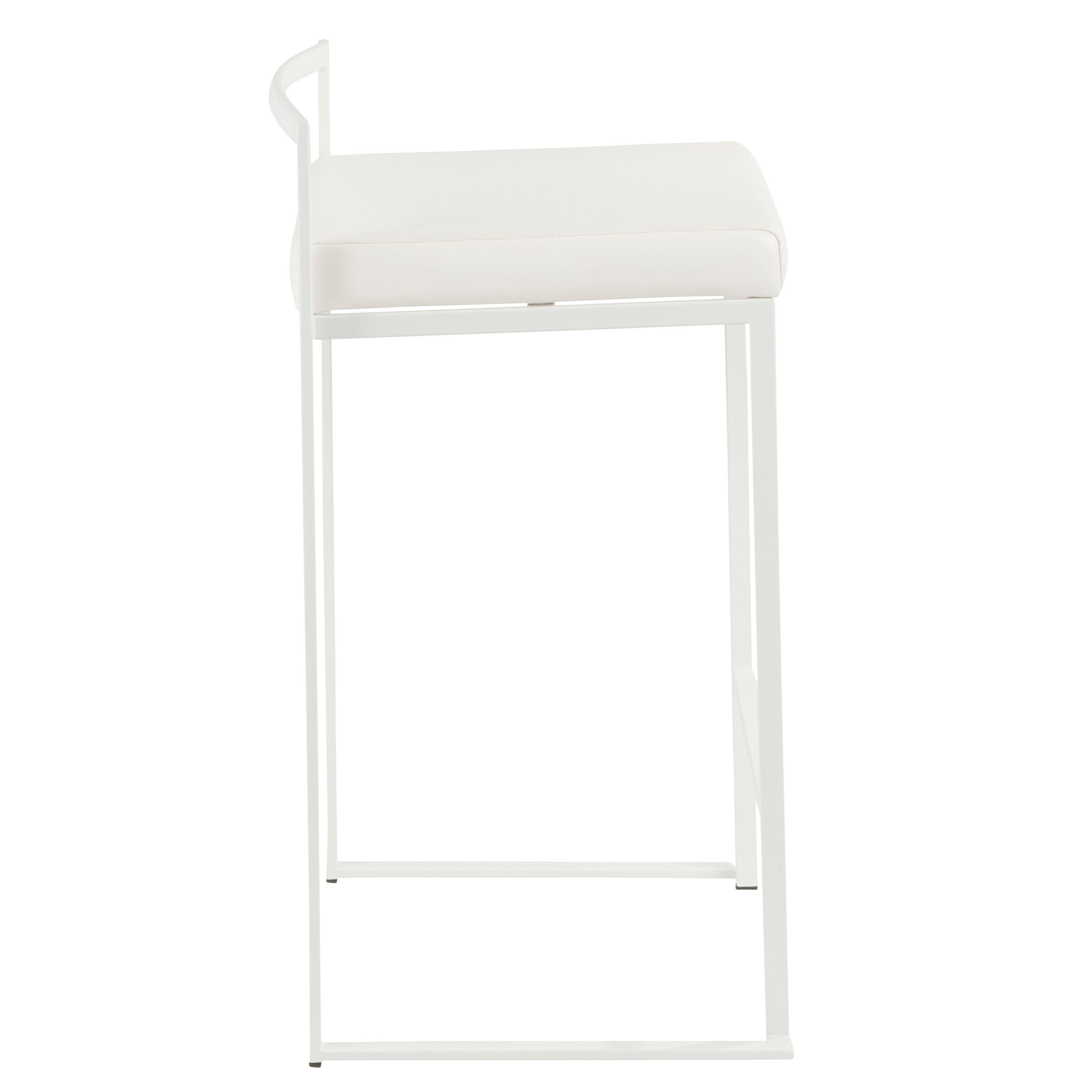 Fuji Contemporary Stackable Counter Stool in White with White Faux Leather Cushion by LumiSource - Set of 2