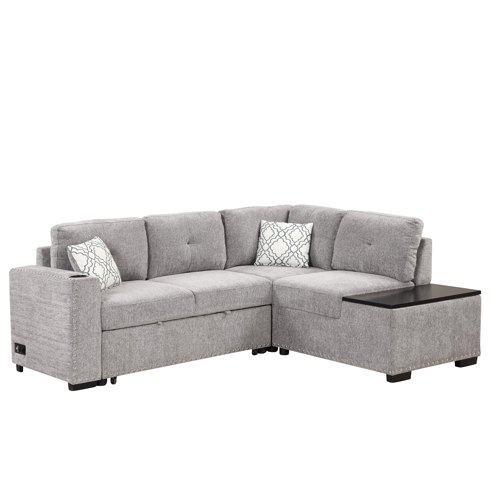 Sofa Bed L-Shaped Corner Sofa, Light Gray