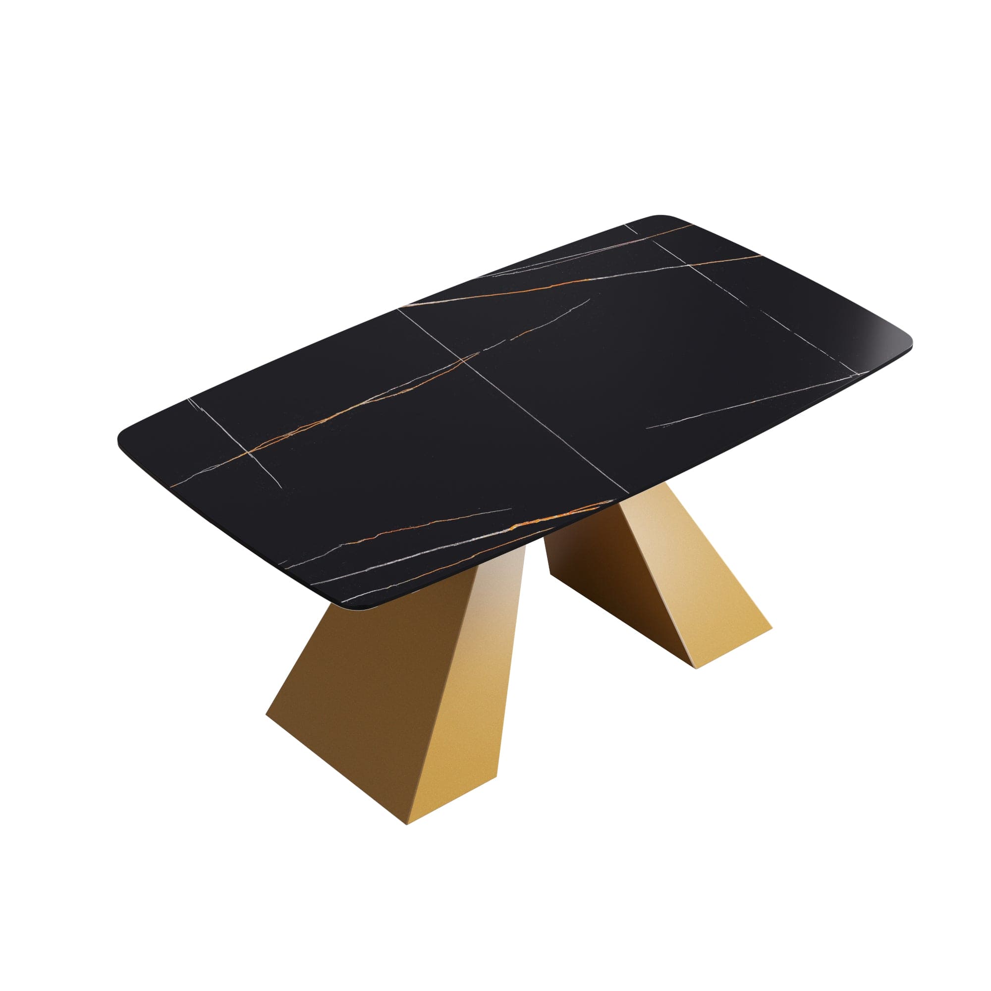 63"Modern artificial stone black curved golden metal leg dining table -6 people