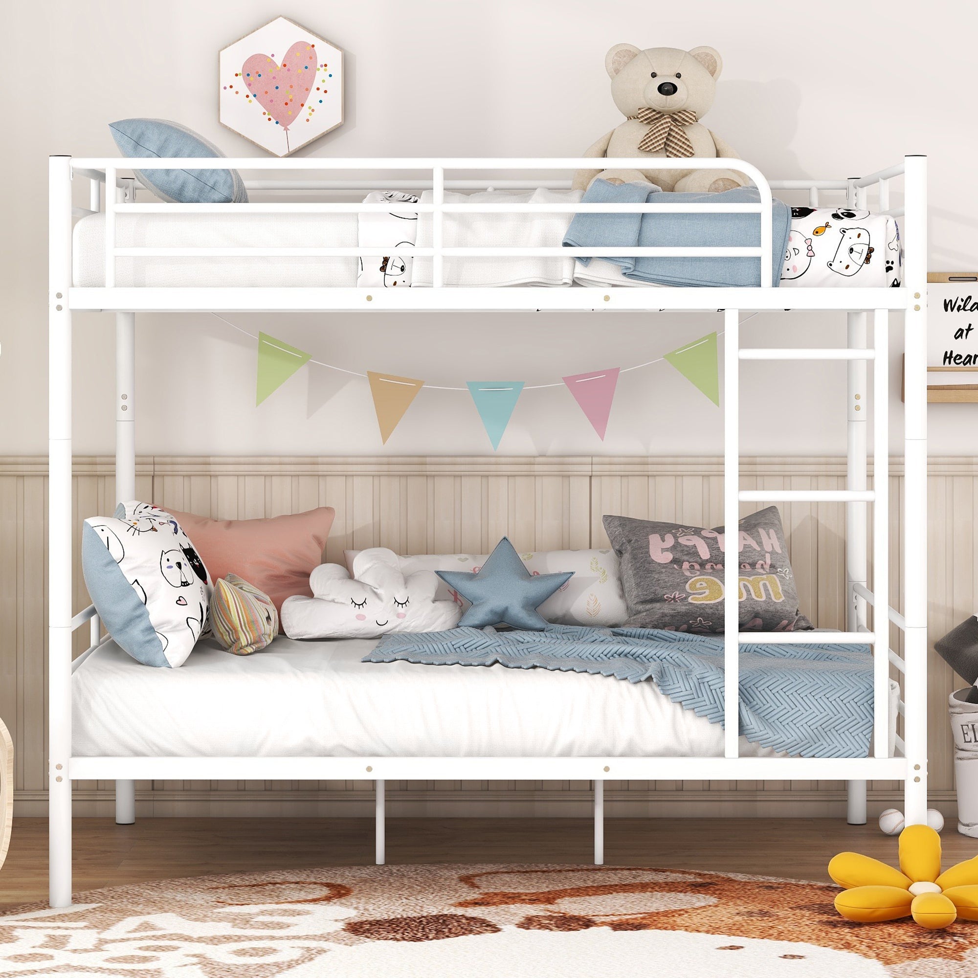 Full Over Full Metal Bunk Bed, White