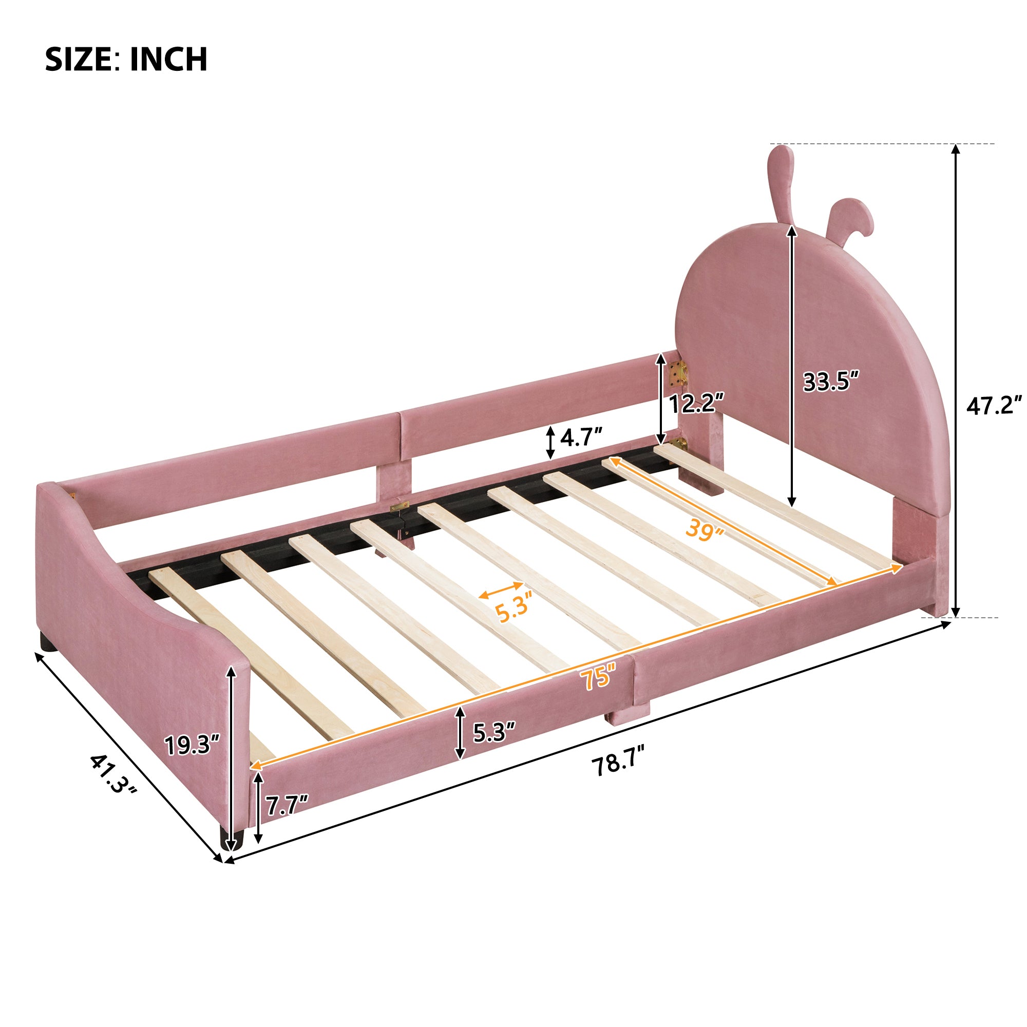 Twin Size Upholstered Daybed with Rabbit Ear Shaped Headboard, Pink