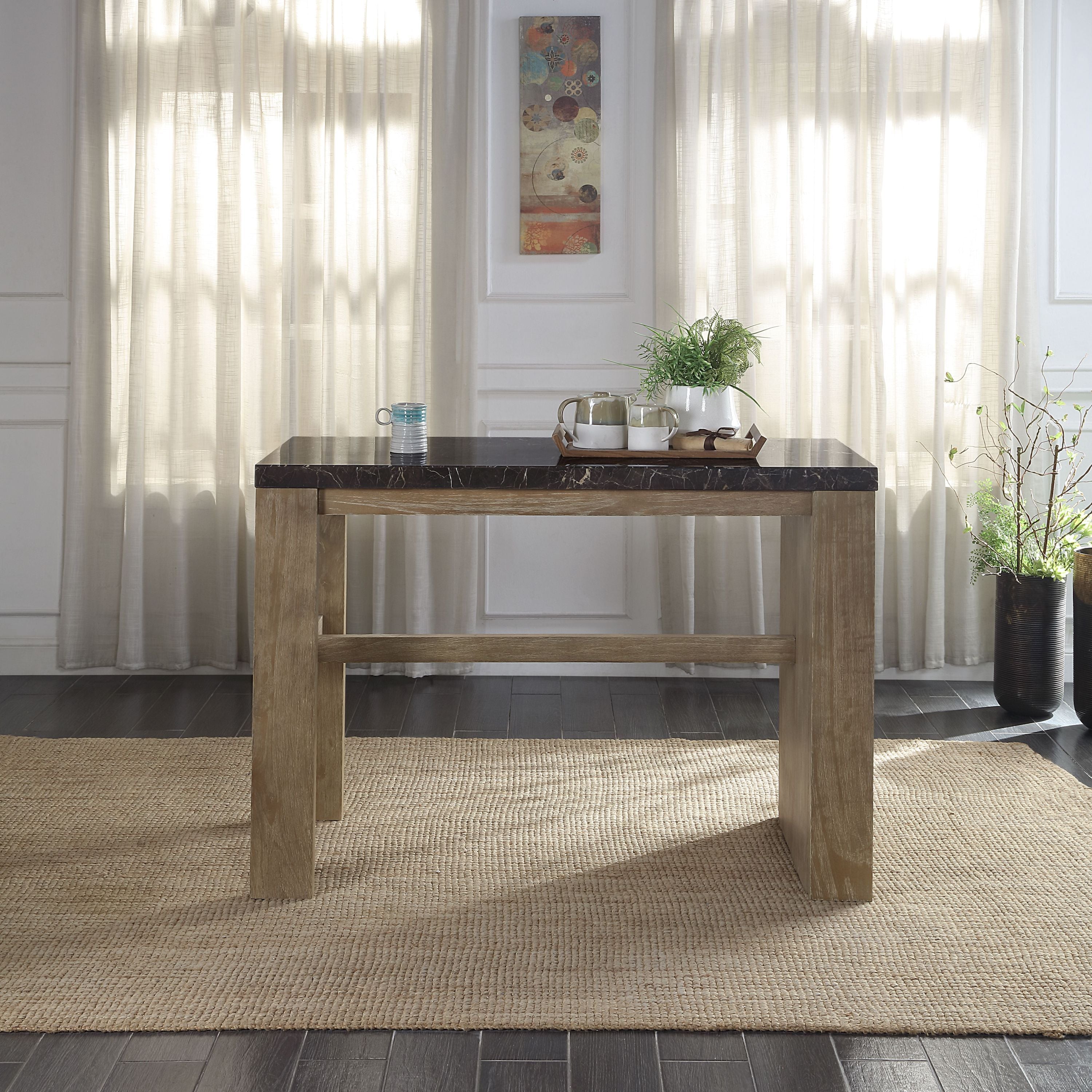 ACME Charnell Counter Heigh Table  in Marble & Oak Finish DN00551