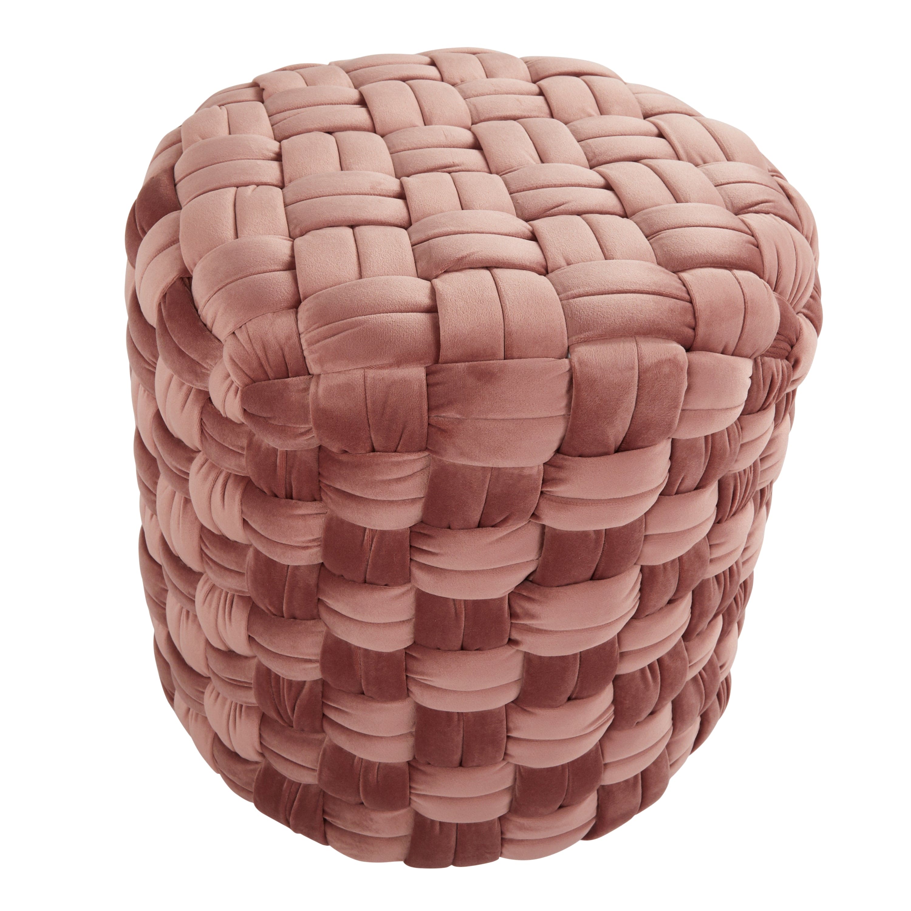 Braided Round 16" Ottoman in Blush Pink Velvet by LumiSource