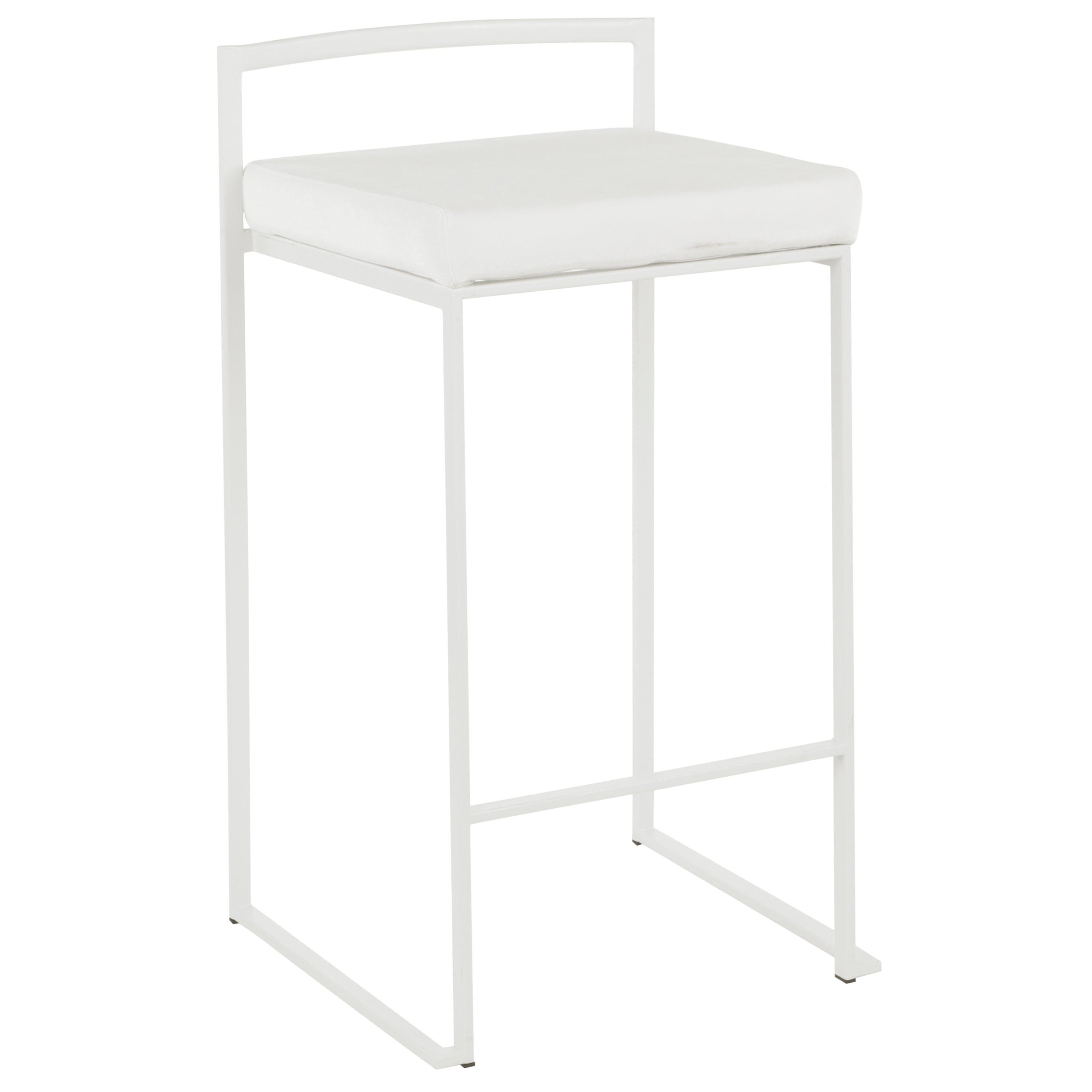 Fuji Contemporary Stackable Counter Stool in White with White Velvet Cushion by LumiSource - Set of 2