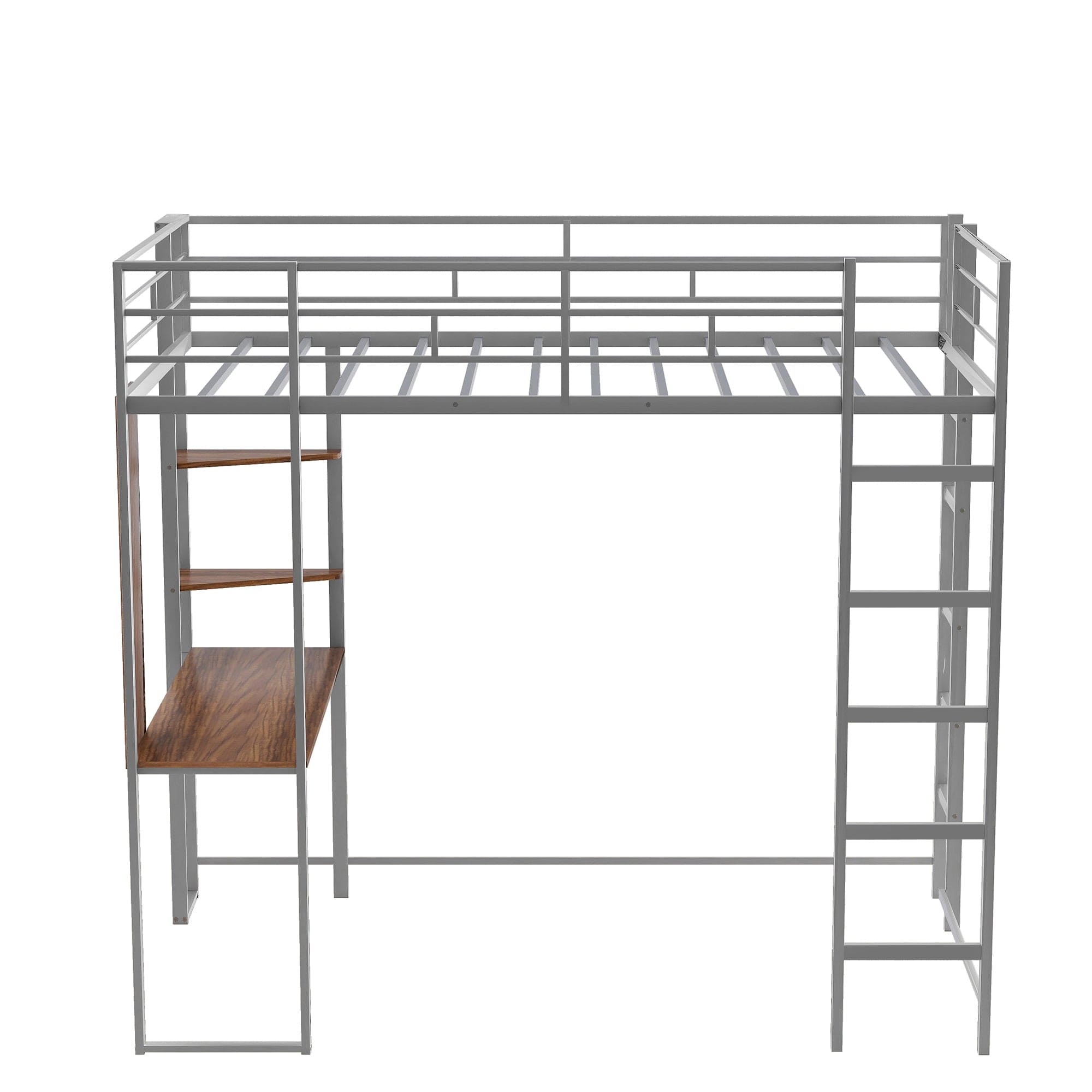 Twin Metal Loft Bed with 2 Shelves and one Desk ,Silver(Old SKU: MF281206AAN)