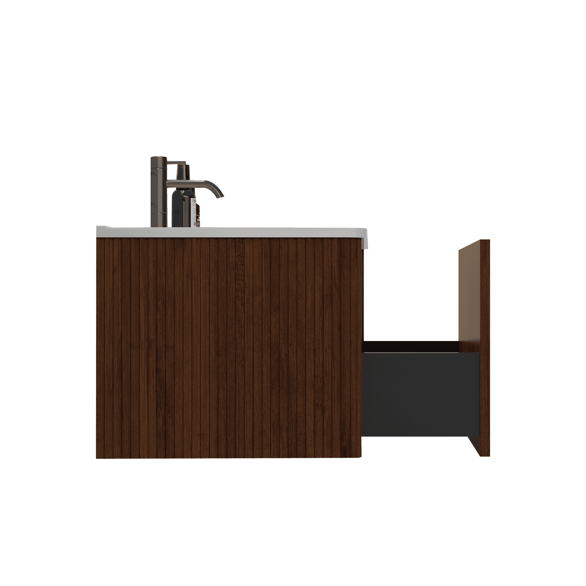 U047-Etna30W-305 Etna 30" Striped Walnut Bathroom Vanity with White Ceramic Sink, Wall Mounted Floating Bathroom Vanity for Modern Bathroom, One-Piece White Basin without Drain and Faucet