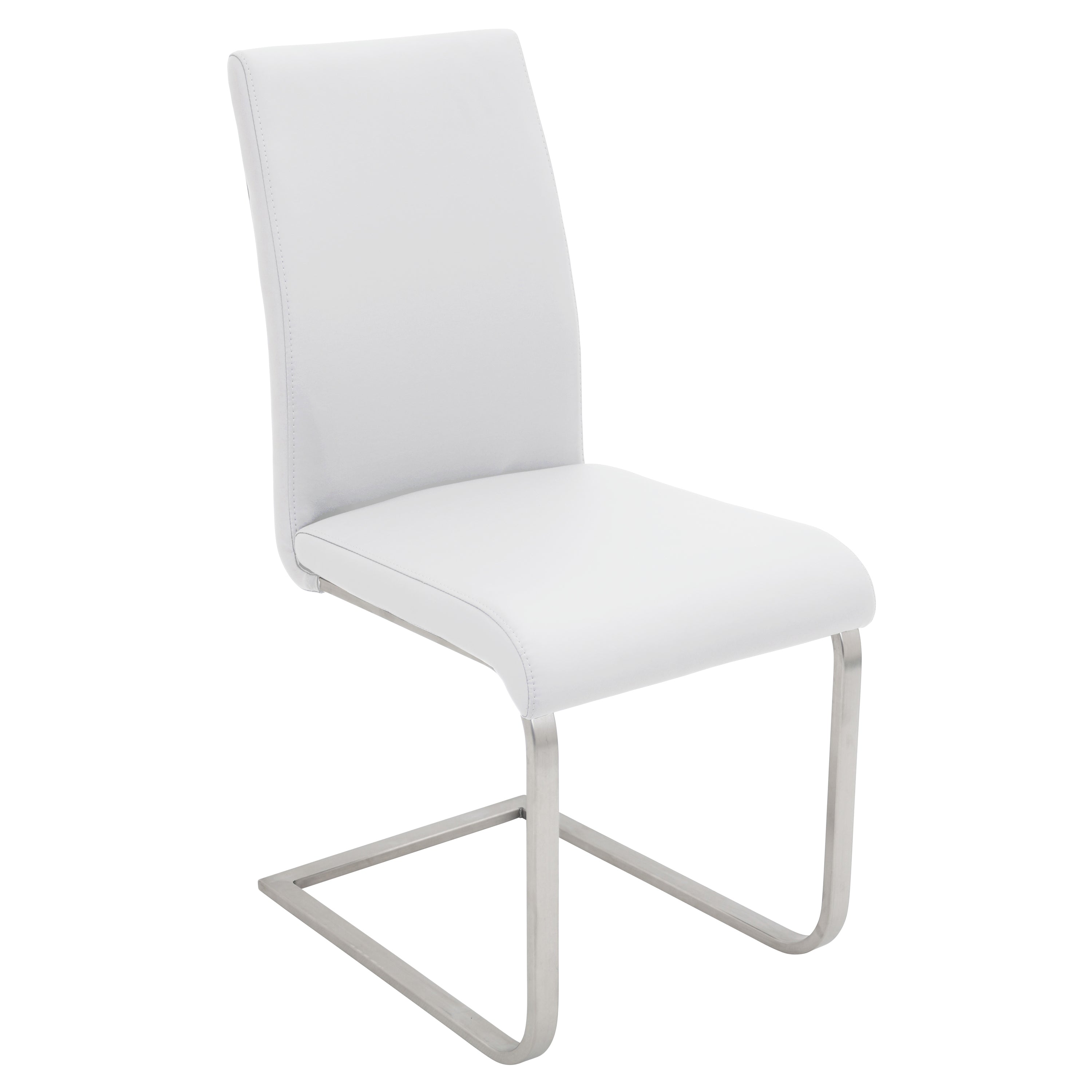 Foster Contemporary Dining Chair in Stainless Steel and White Faux Leather by LumiSource - Set of 2