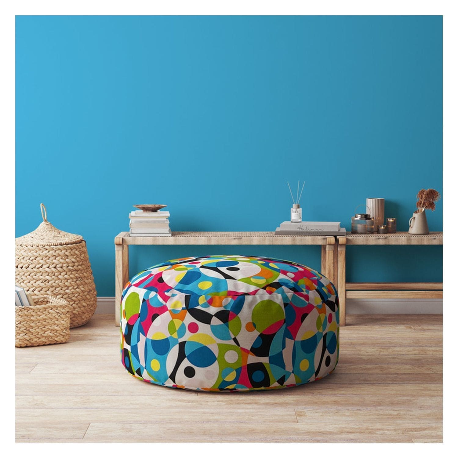 Indoor MOD Mod Round Zipper Pouf - Stuffed - Extra Beads Included! - 24in dia x 20in tall