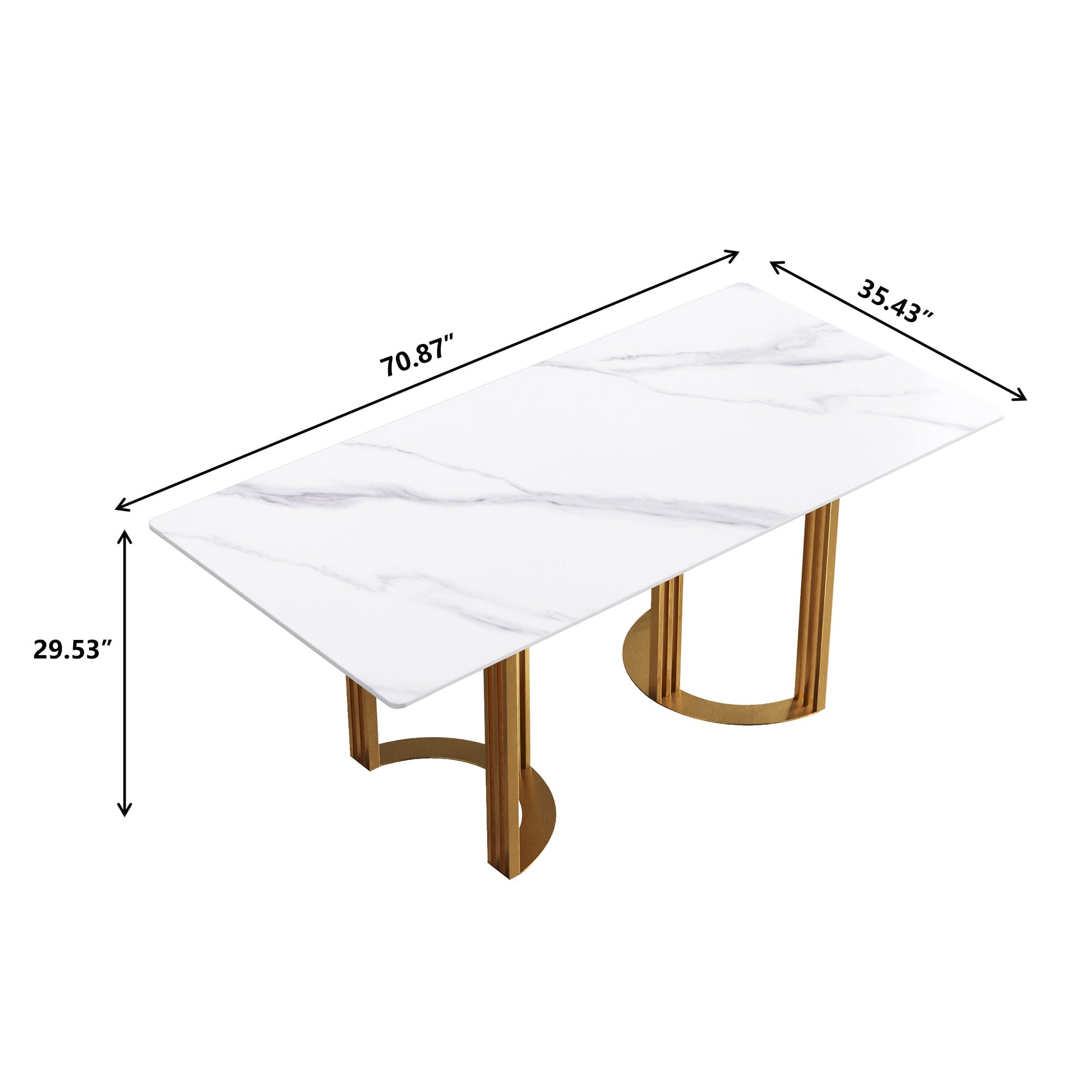 70.87" modern artificial stone white straight edge golden metal leg dining table-can accommodate 6-8 people