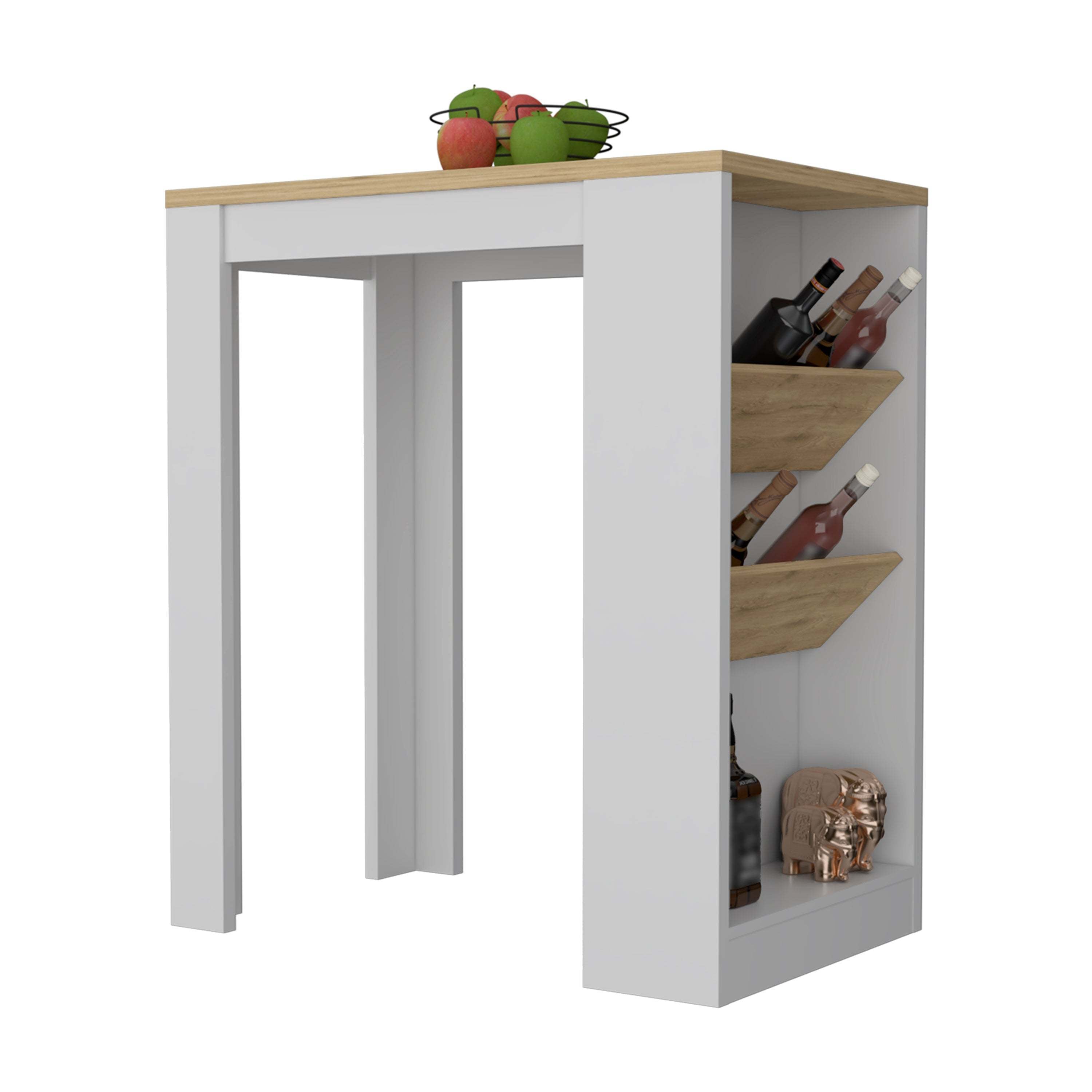 DeSoto Wine Storage Pedestal Kitchen Island White and Macadamia