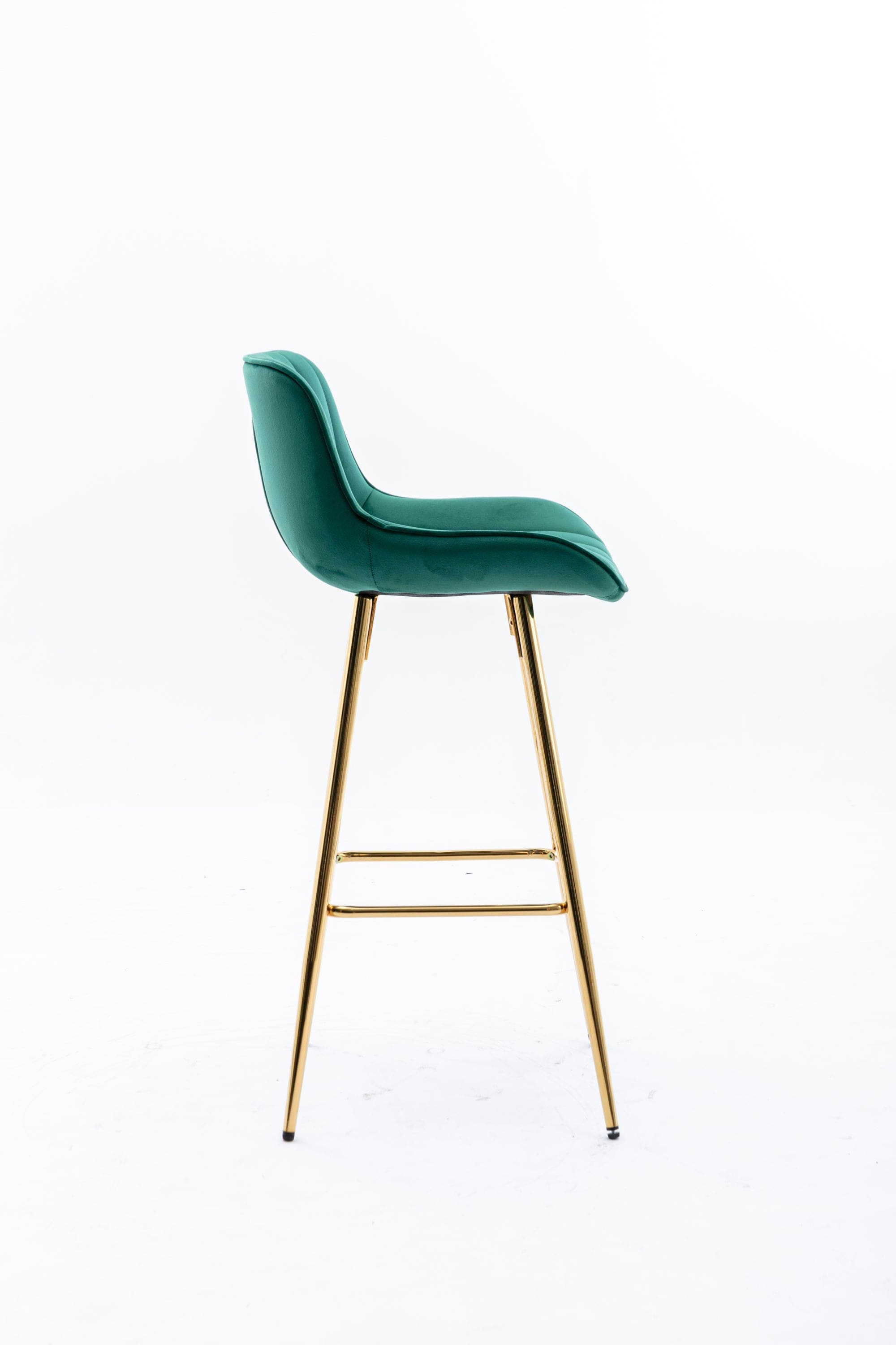 30 inch Set of 2 Bar Stools,with Chrome Footrest Velvet Fabric Counter Stool Golden Leg Simple High Bar Stool,GREEN