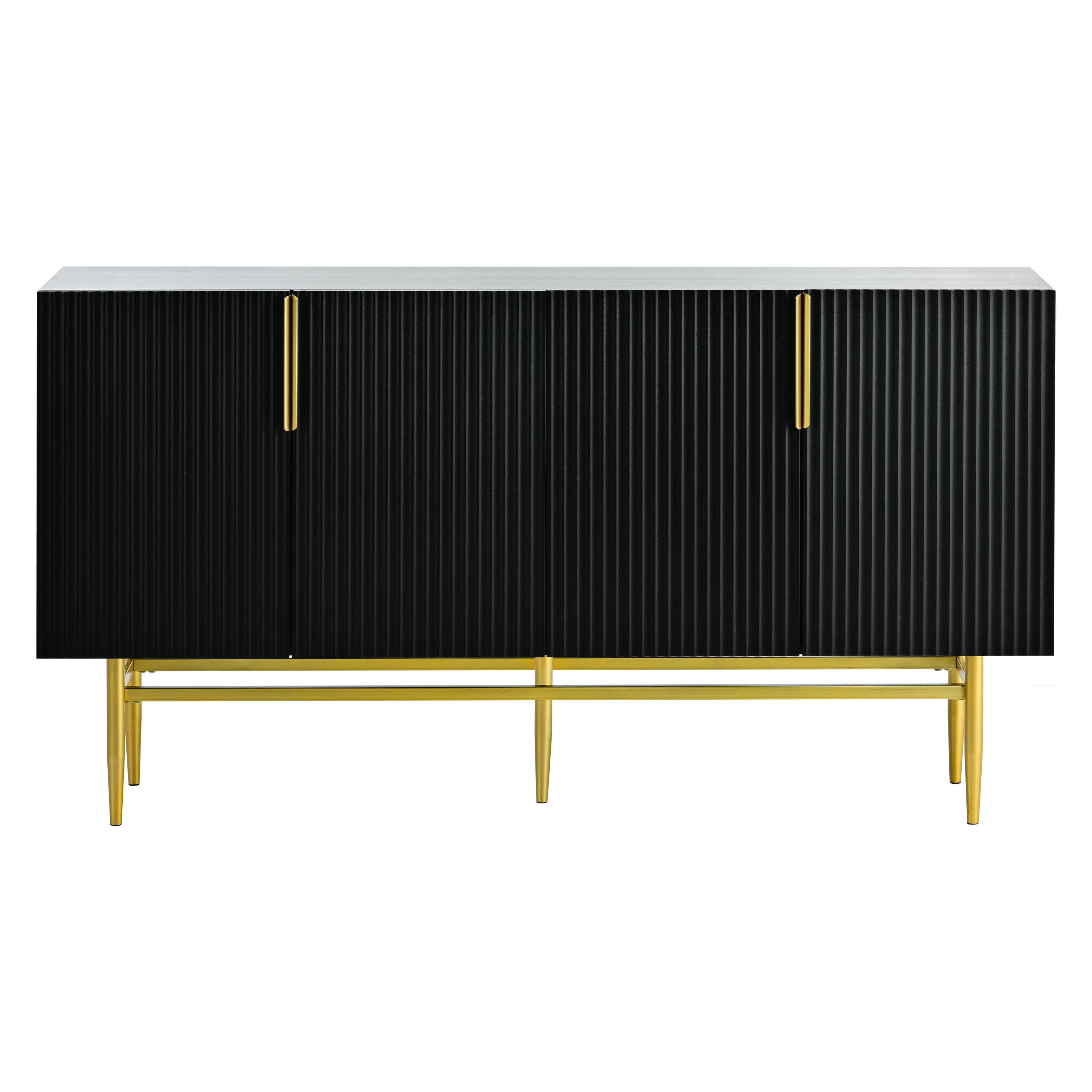 TREXM Modern Elegant 4-door Sideboard Gold Metal Handle Buffet Cabinet for Dining Room, Living Room, Bedroom, Hallway (Black)