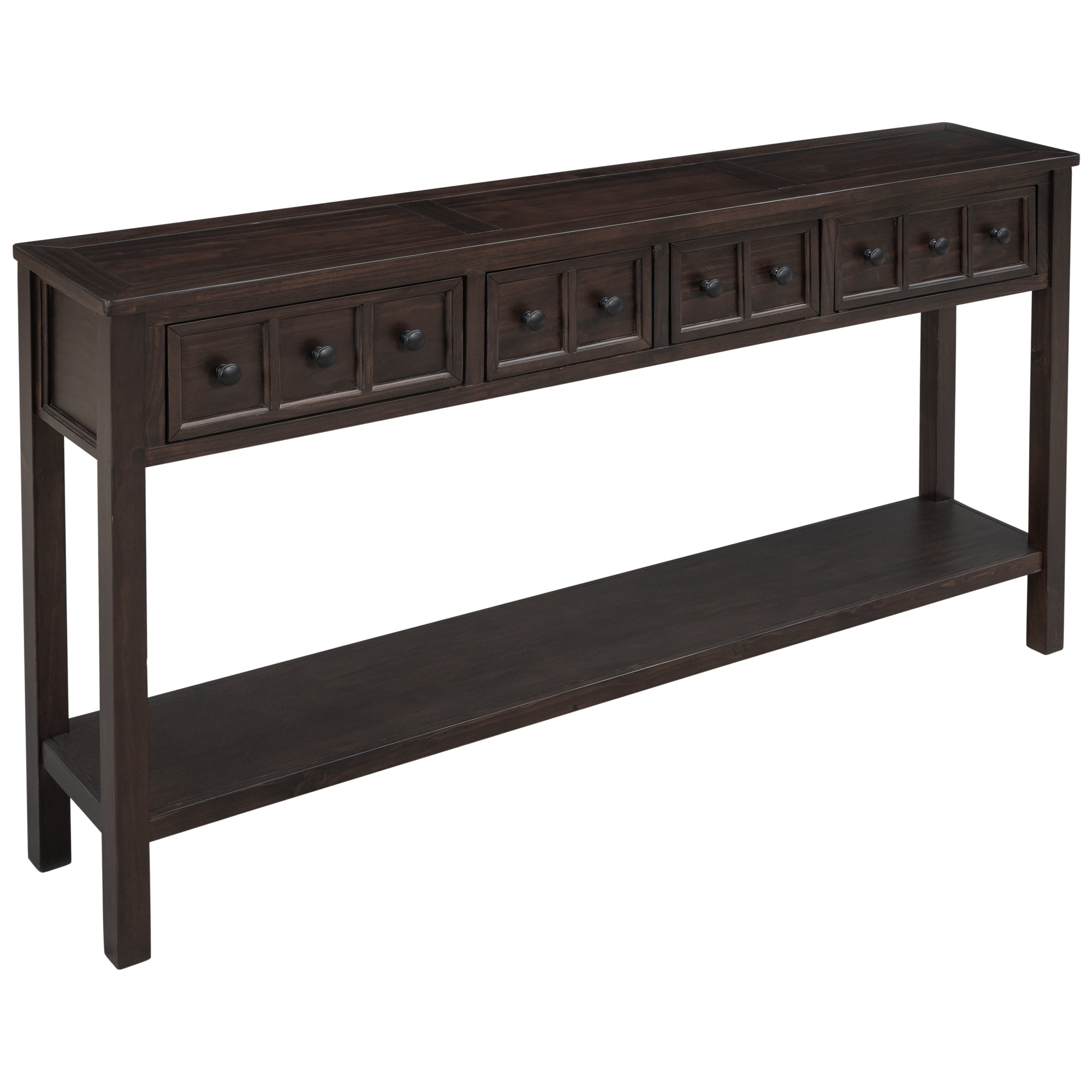 TREXM Rustic Entryway Console Table, 60" Long Sofa Table with two Different Size Drawers and Bottom Shelf for Storage (Espresso)