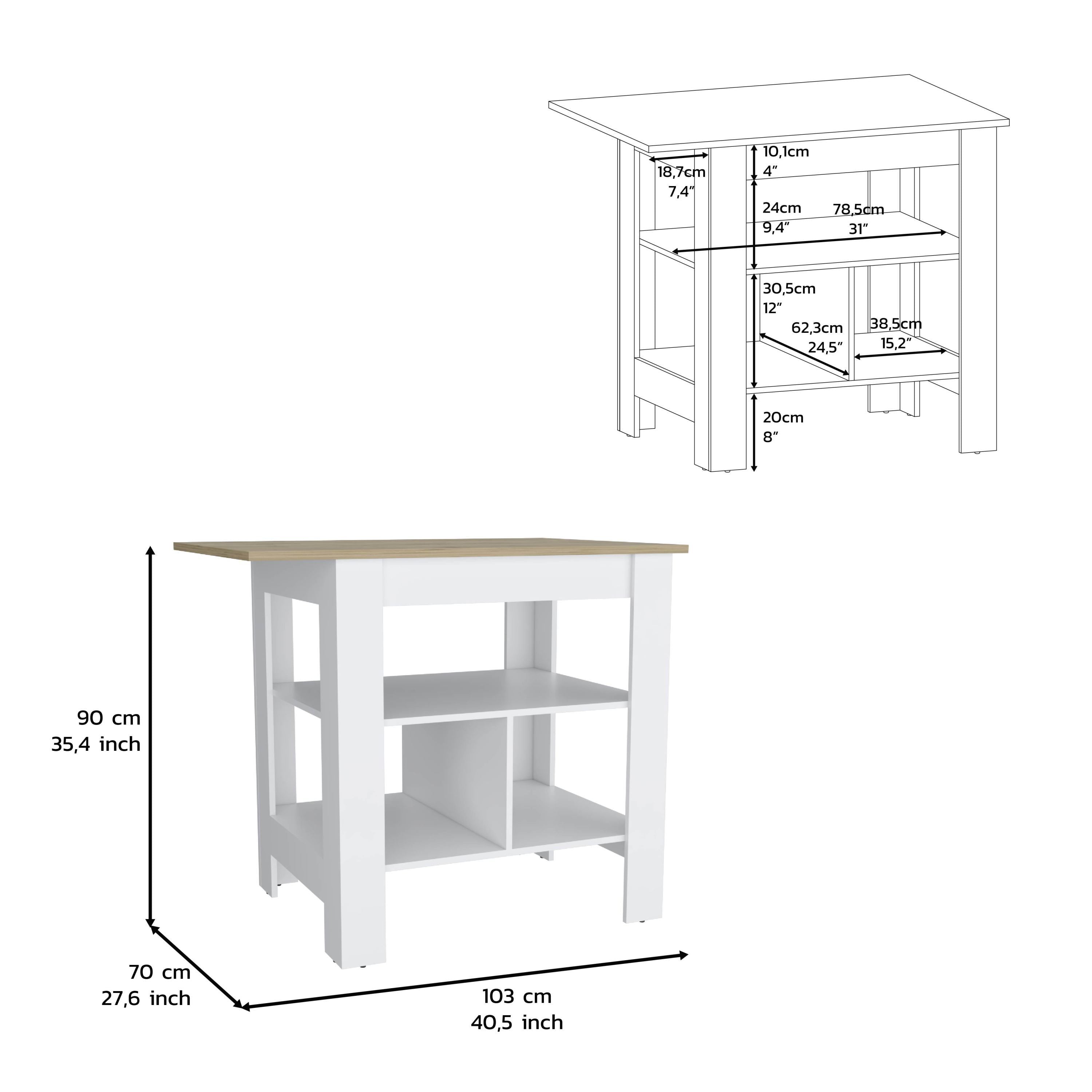 DEPOT E-SHOP Finley Kitchen Island with Counter Space, White / Macadamia