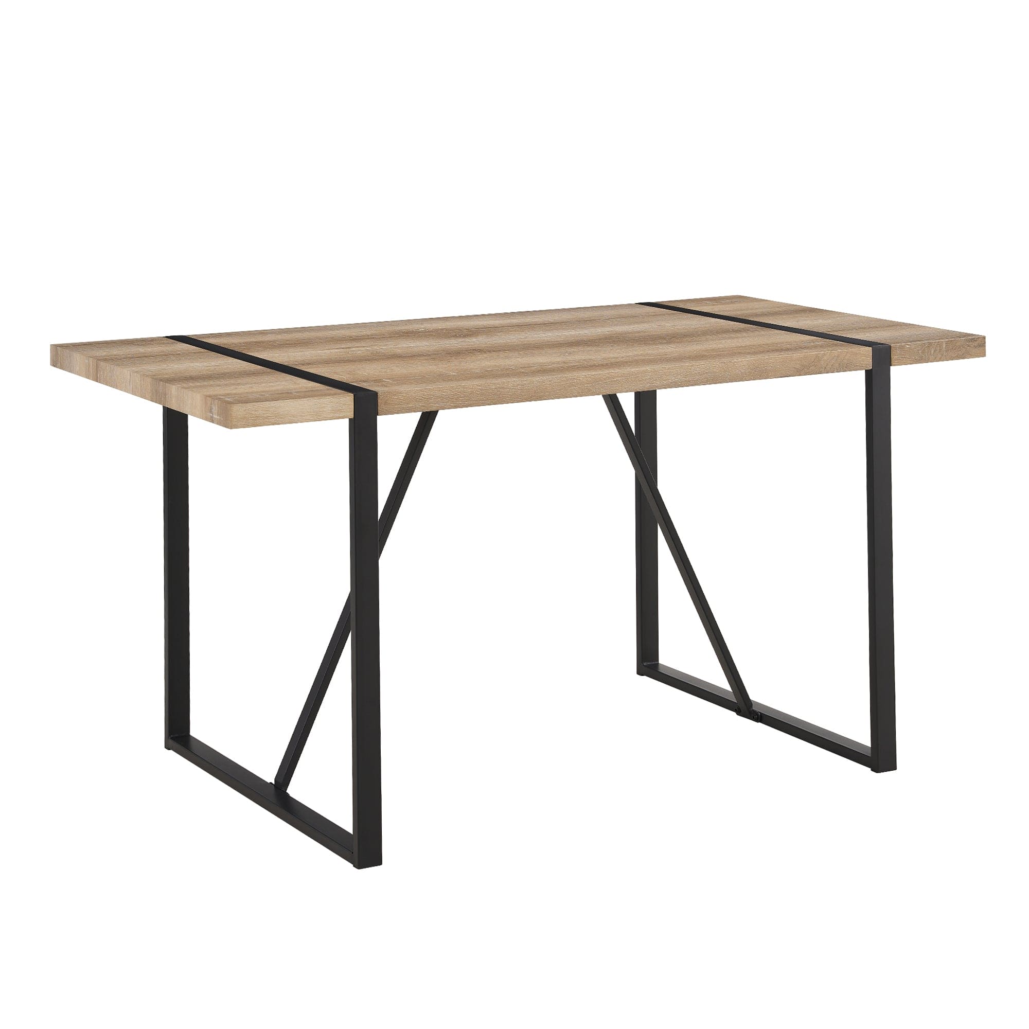 55"Rustic Industrial Rectangular MDF Wood Colour Dining Table For 4-6 Person, With 1.5" Thick Engineered Wood Tabletop and Black Metal Legs, For writing DeskKitchen terrace Dining Living Room