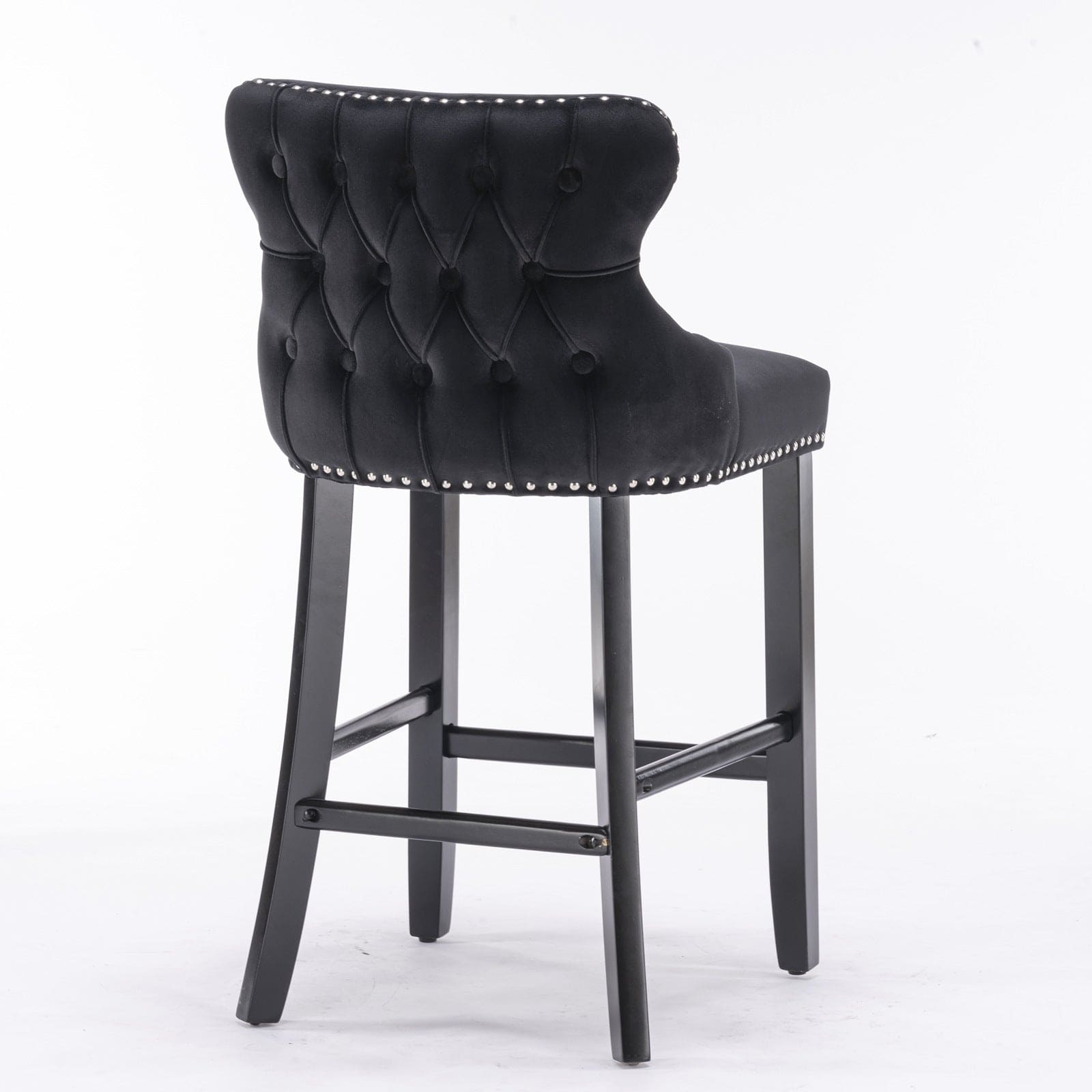 Contemporary Velvet Upholstered Wing-Back Barstools with Button Tufted Decoration and Wooden Legs, and Chrome Nailhead Trim, Leisure Style Bar Chairs,Bar stools,Set of 4 (Black),SW1824BKx2 cartons