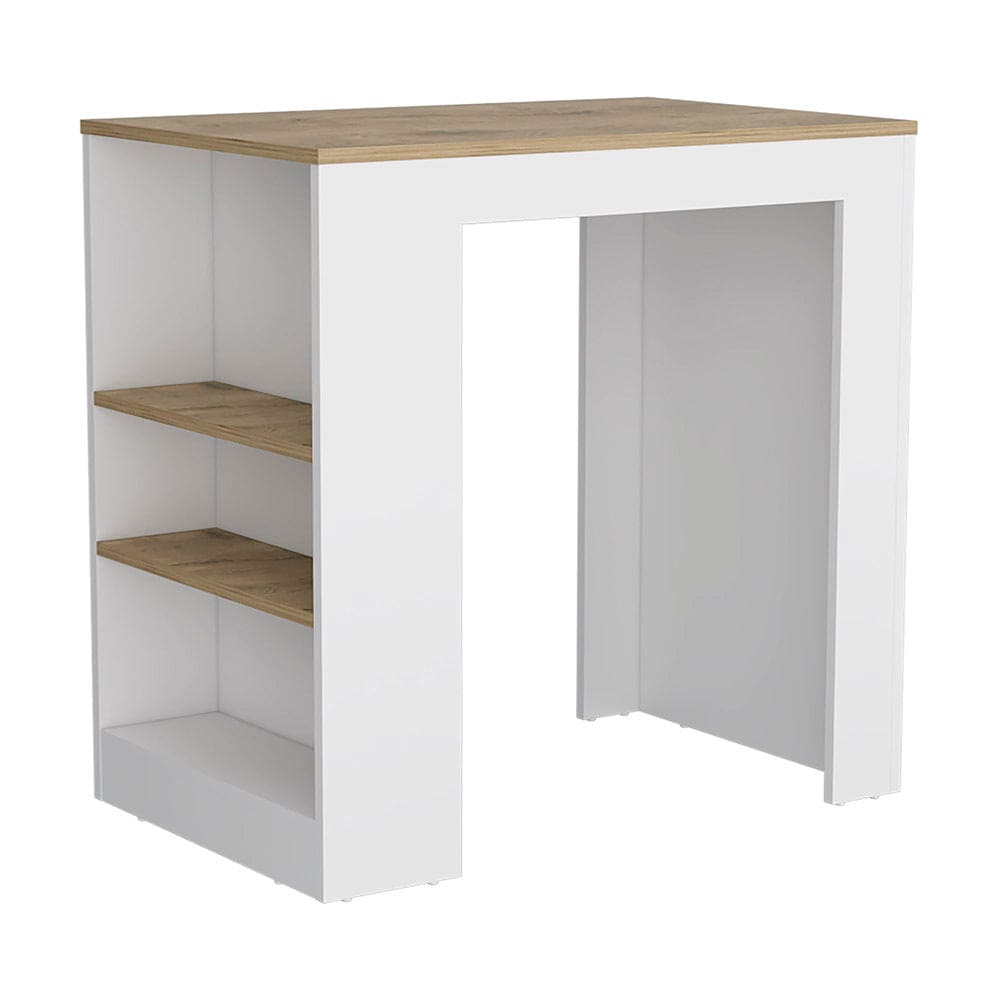 Kitchen Island Doyle, Three Side Shelves, White and Light Oak Finish