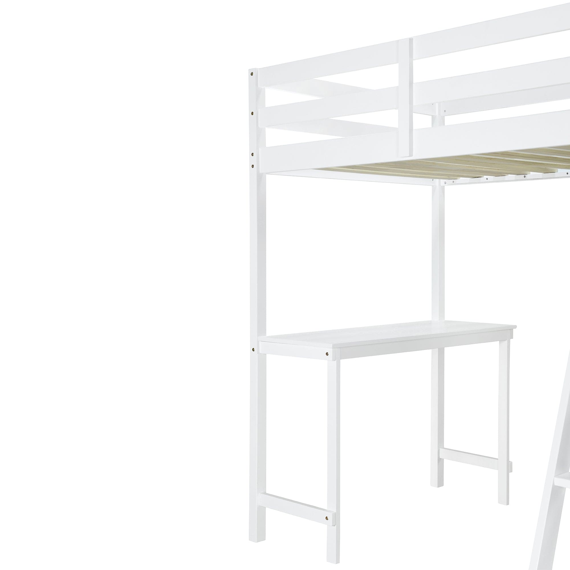 Twin Size Loft Bed with Wardrobe and Desk, White