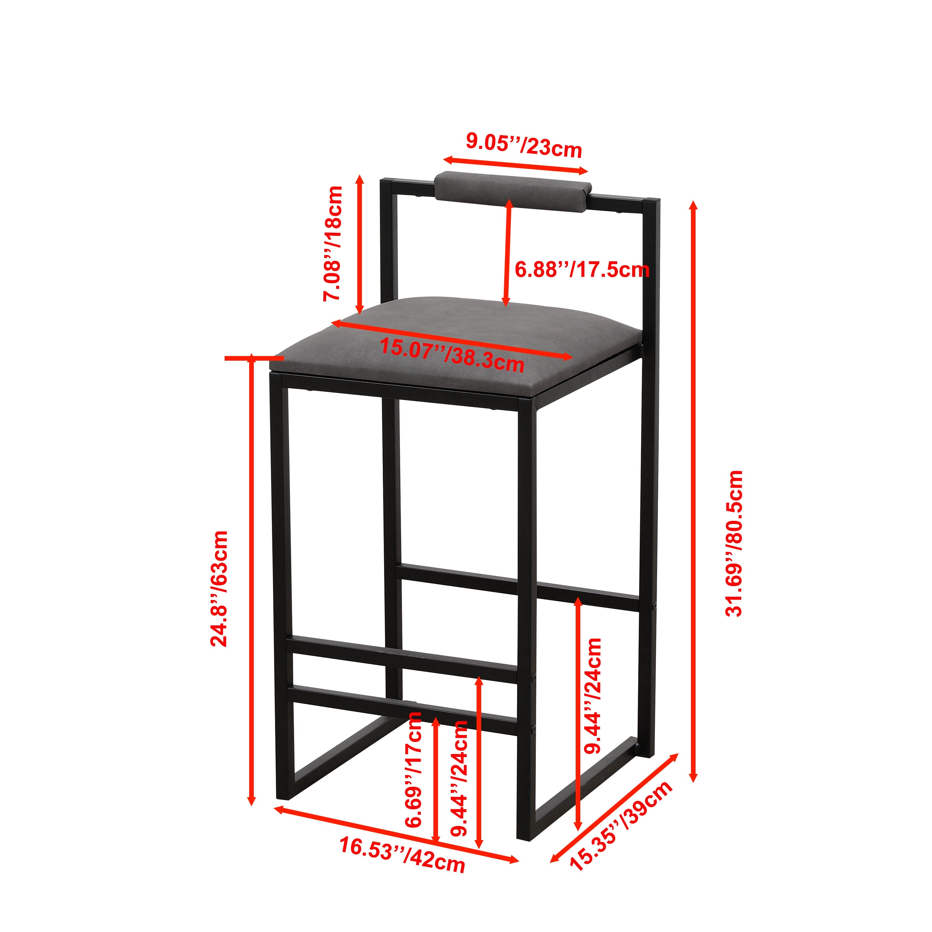 Set of 2 Counter Height Barstools Kitchen Island Stools with Back Modern Armless Metal Legs & PU Gray Upholstered Chairs (Gray with Back)