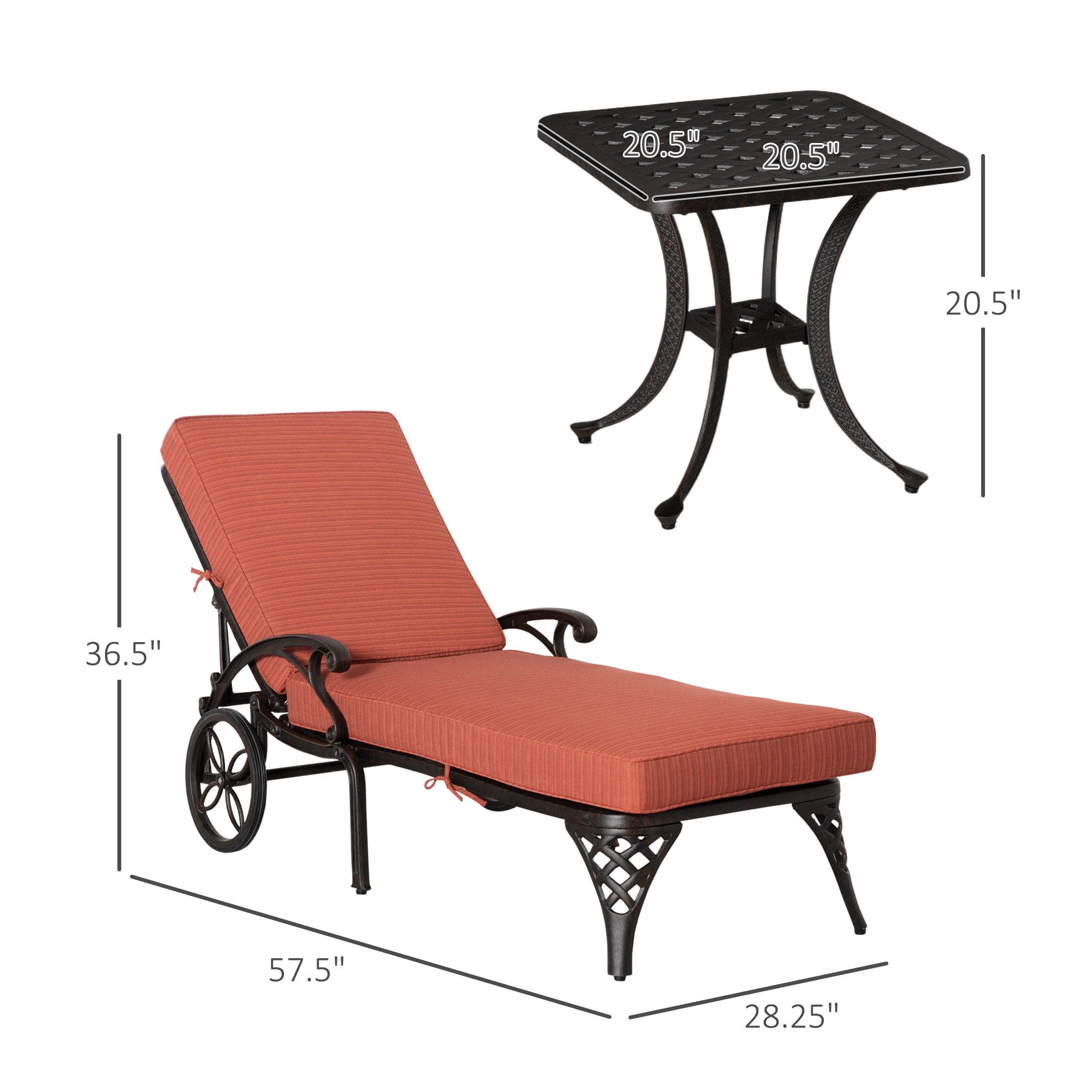 Outsunny Aluminum Adjustable Chaise Lounge Chair, Folding 4-Position Patio Recliner, Wheels, Armrests, Side Table, Cushion for Poolside, Backyard, Deck, Porch Garden, Red