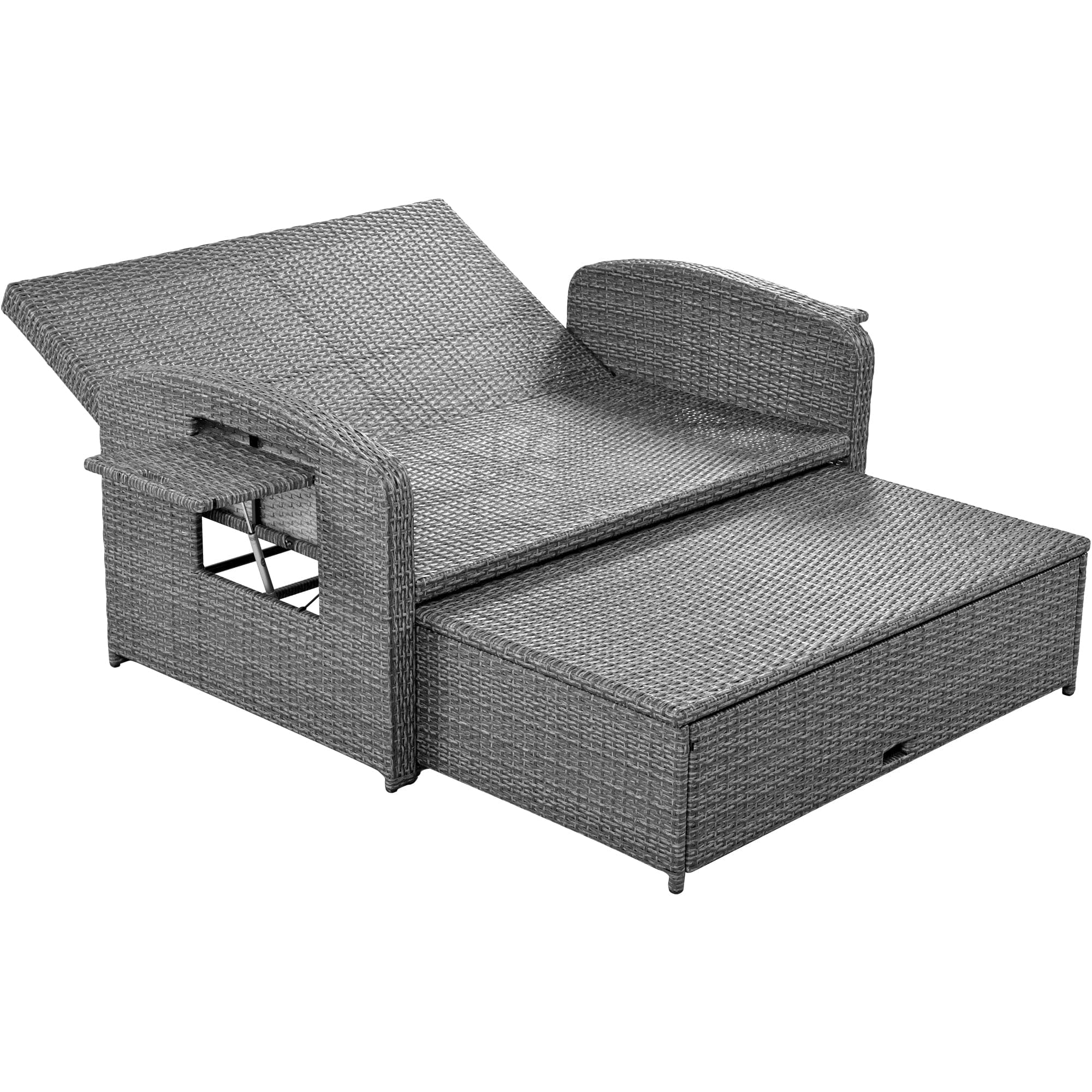 TOPMAX PE Wicker Rattan Double Chaise Lounge, 2-Person Reclining Daybed with Adjustable Back and Cushions, Free Furniture Protection Cover, White