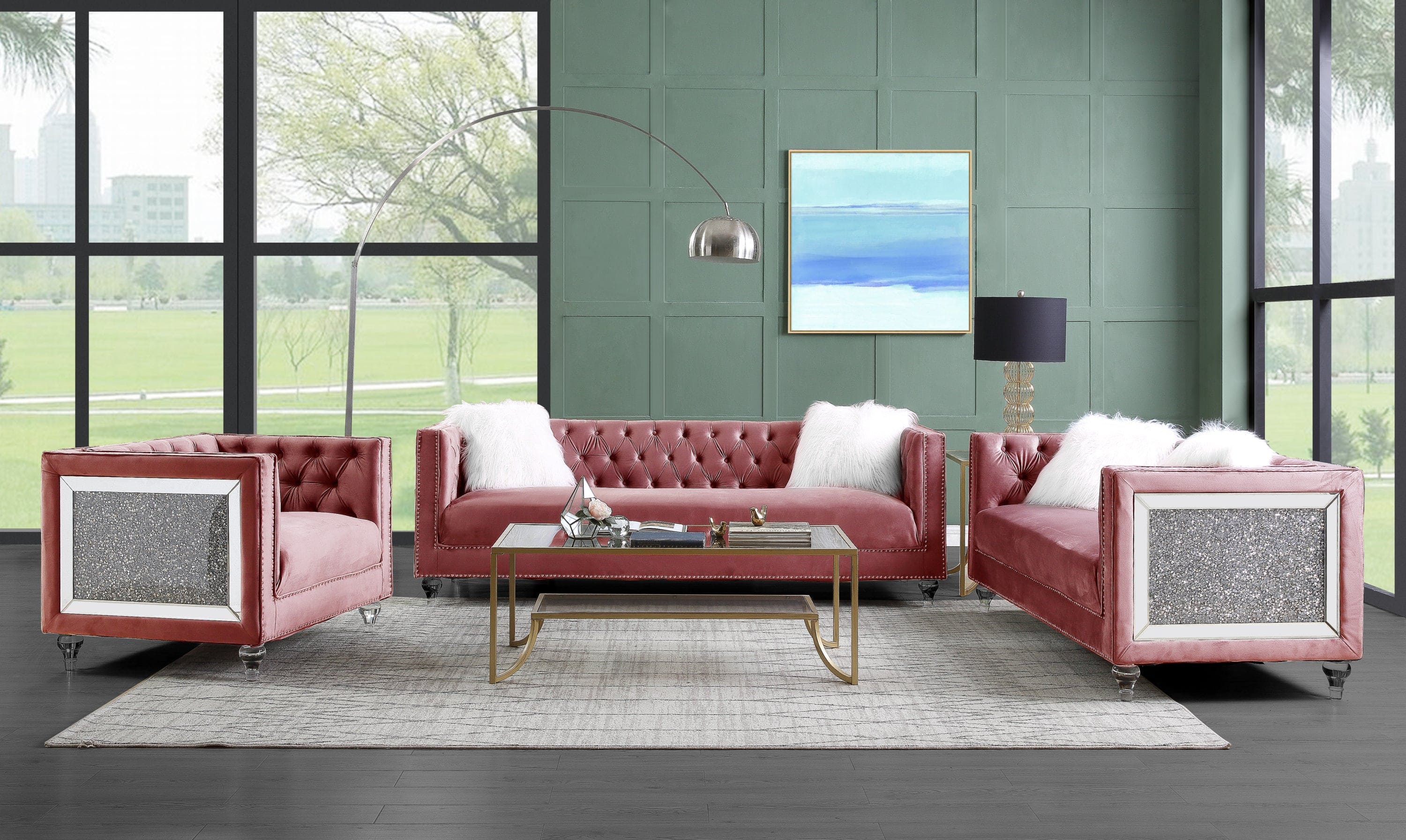 ACME HeiberoII Loveseat w/2 pillows in Pink Velvet LV00328