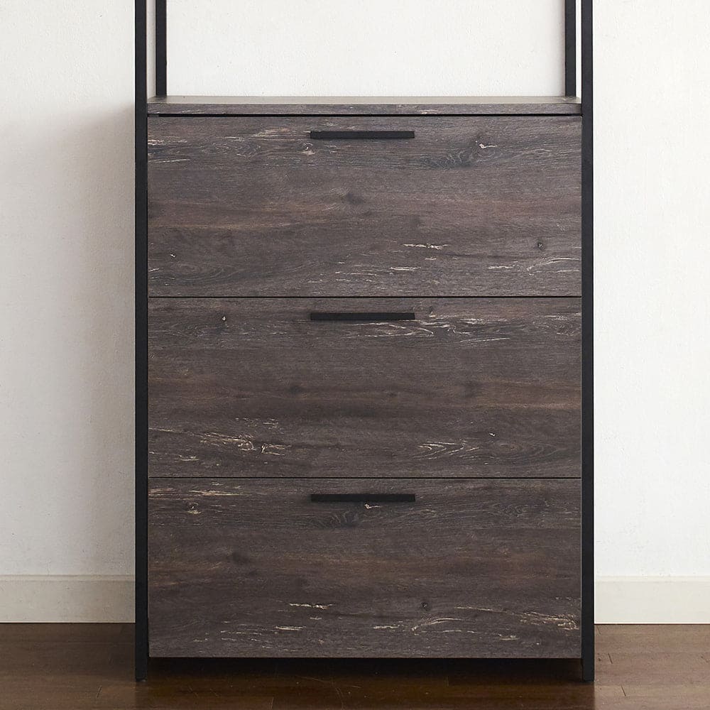 Monica Wood Walk-in Closet with Three Drawers and One Shelf in Rustic Gray