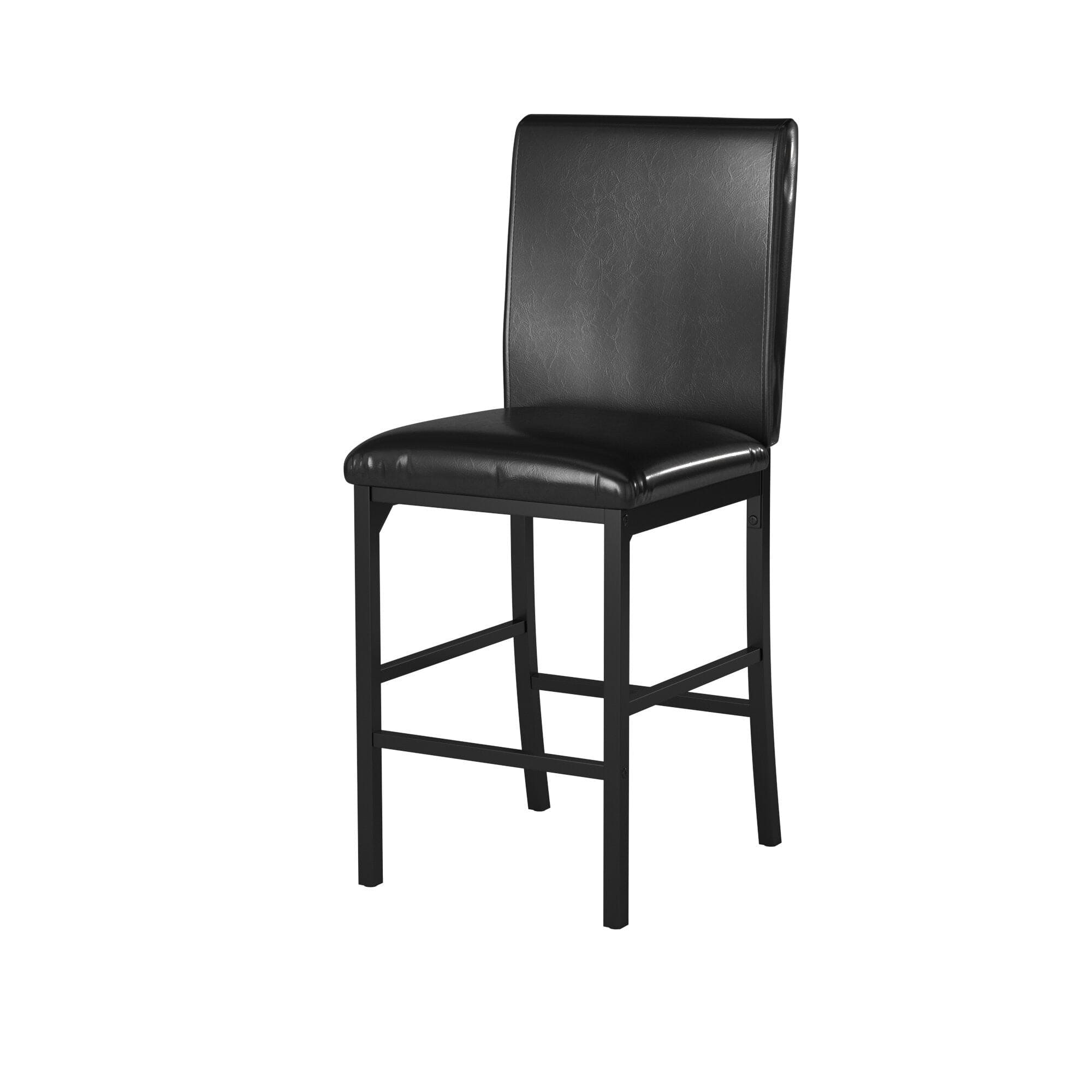 Metal Frame Counter Height Chairs Set of 4 Brown Faux Leather Seat Black Metal Finish Dining Chairs