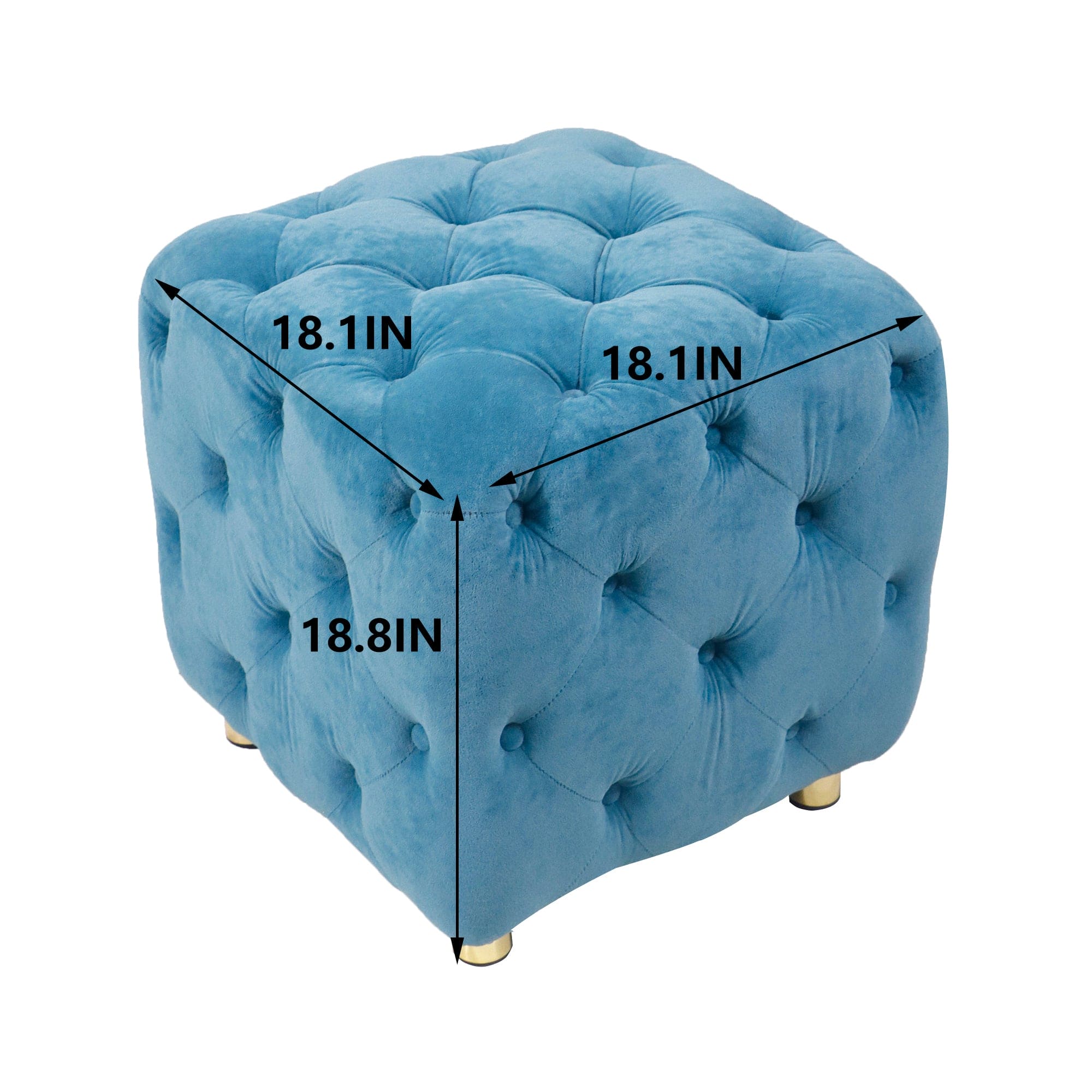 Blue Modern Velvet Upholstered Ottoman, Exquisite Small End Table, Soft Foot Stool,Dressing Makeup Chair, Comfortable Seat for Living Room, Bedroom, Entrance