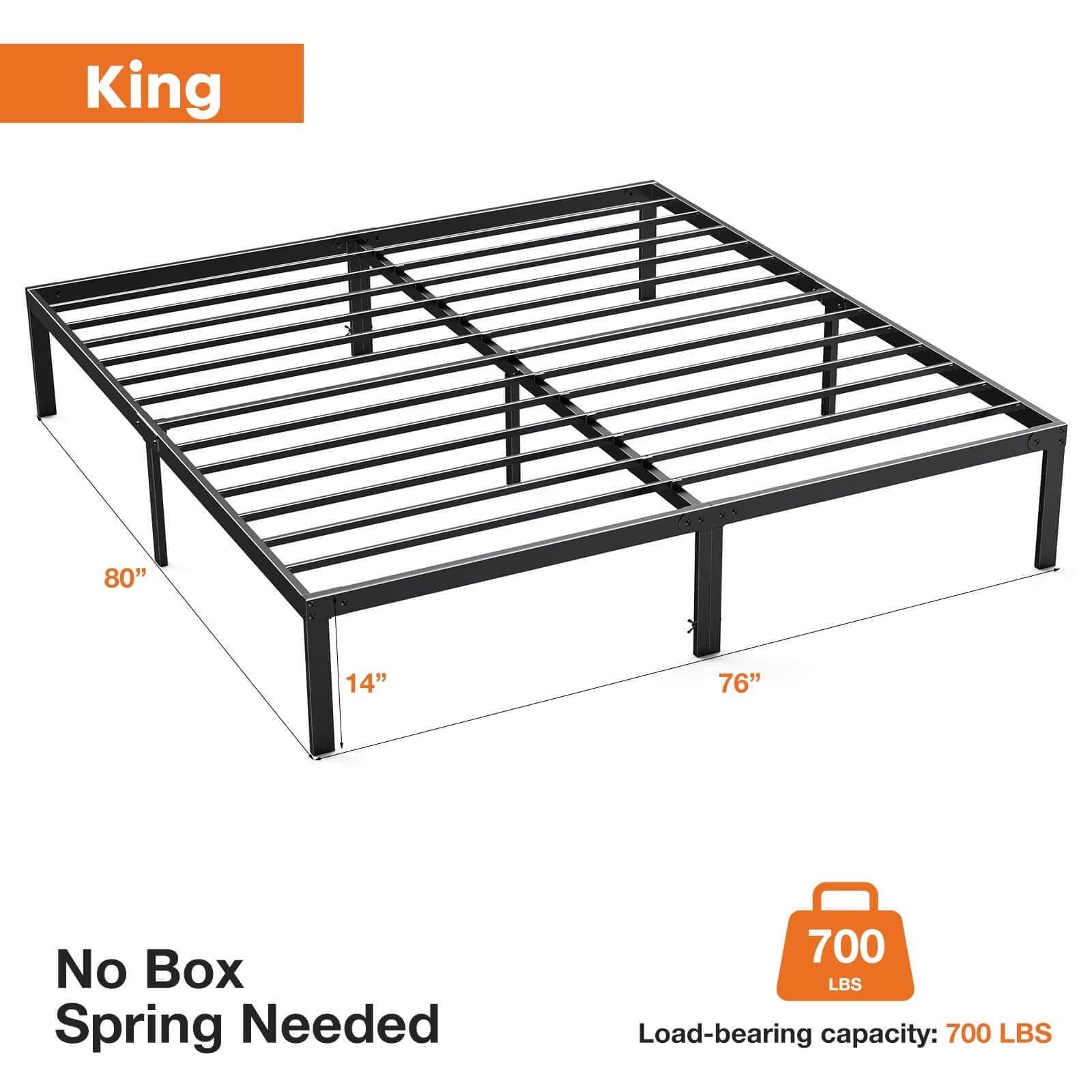 Heavy Duty Metal Bed Frame with Sturdy Steel Slat Support,KING