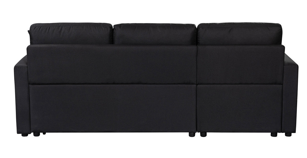 Paisley Black Linen Fabric Reversible Sleeper Sectional Sofa with Storage Chaise