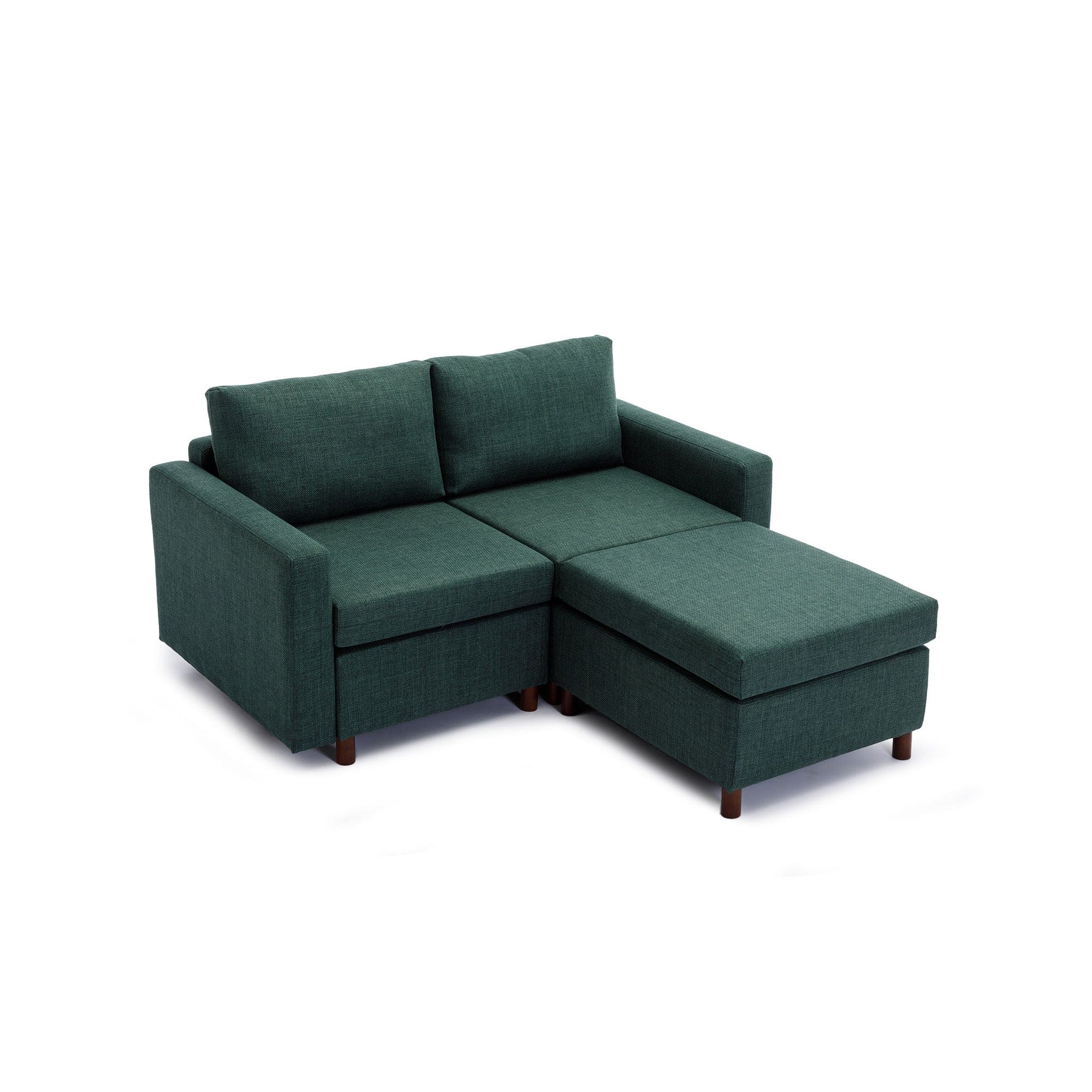 2 Seat Module Sectional Sofa Couch With 2 Ottoman for living room,Seat Cushion and Back Cushion Non-Removable and Non-Washable,Green