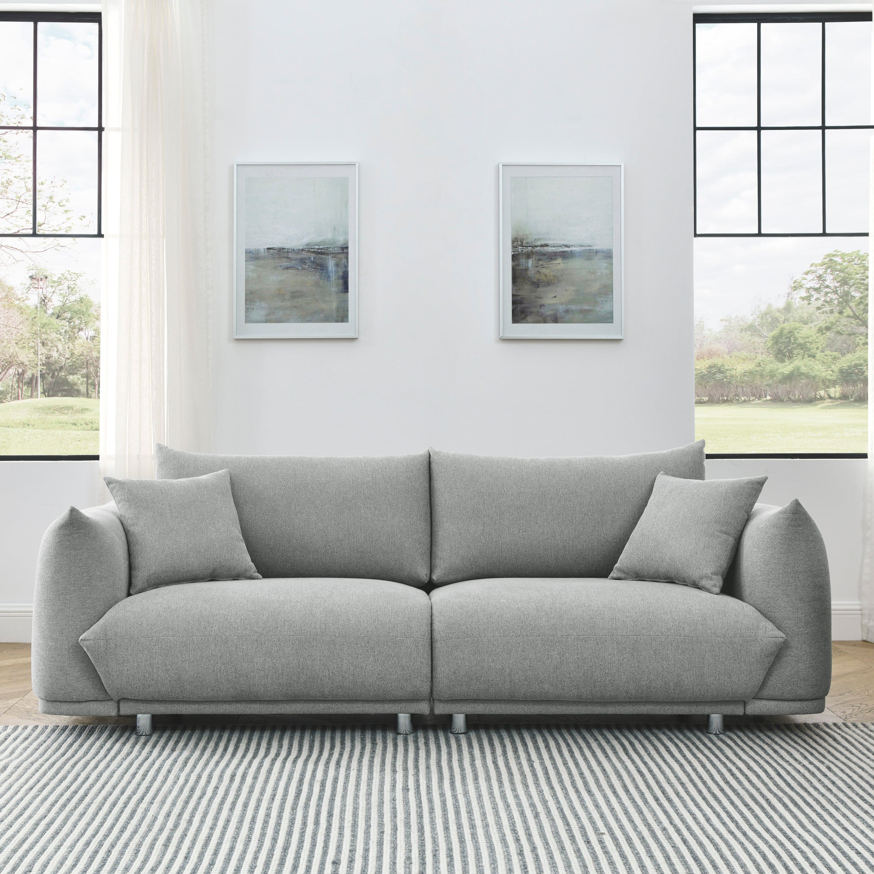 90.5'' Modern Couch for Living Room Sofa,Solid Wood Frame and Stable Metal Legs, 2 Pillows, Sofa Furniture for Apartment