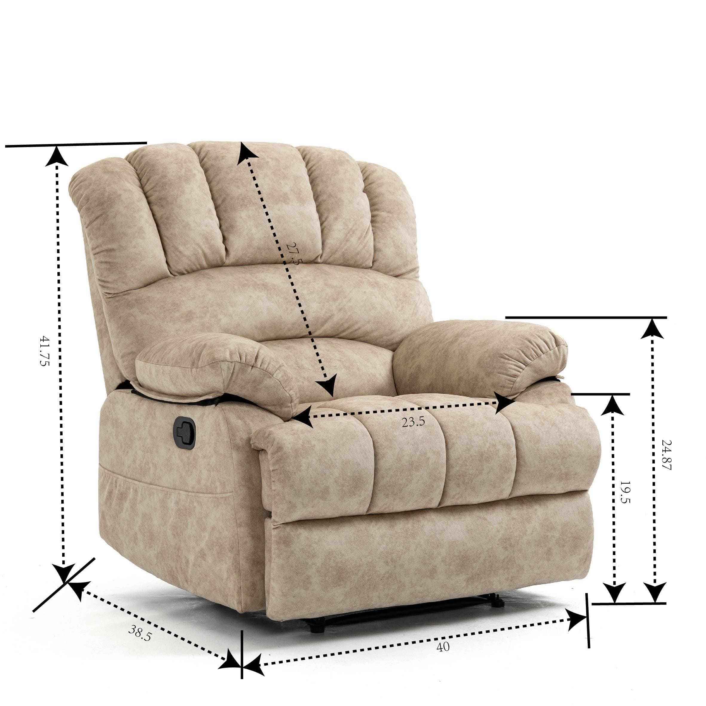 Large Manual Recliner Chair in Fabric for Living Room, Beige