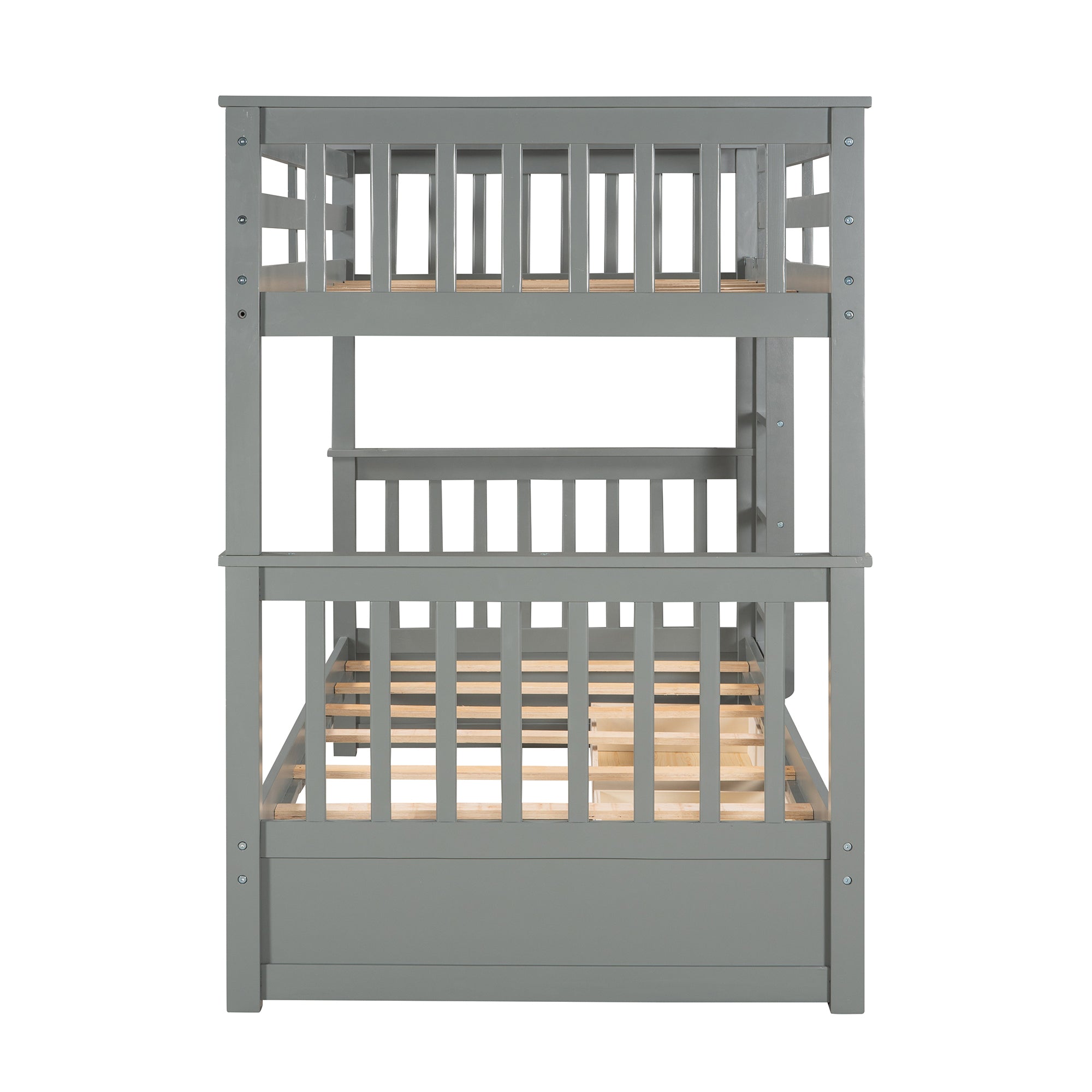 Twin-Over-Twin Bunk Bed with Ladders and Two Storage Drawers (Gray)(LT000265AAE)