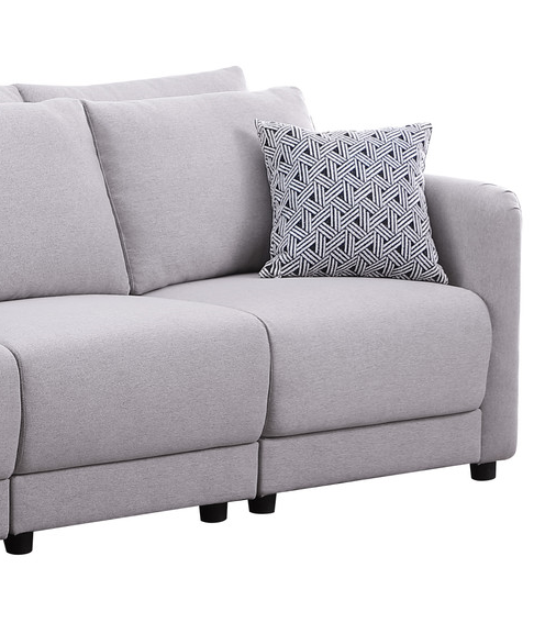 Penelope Light Gray Linen Fabric Reversible 8PC Modular Sectional Sofa with Ottomans and Pillows